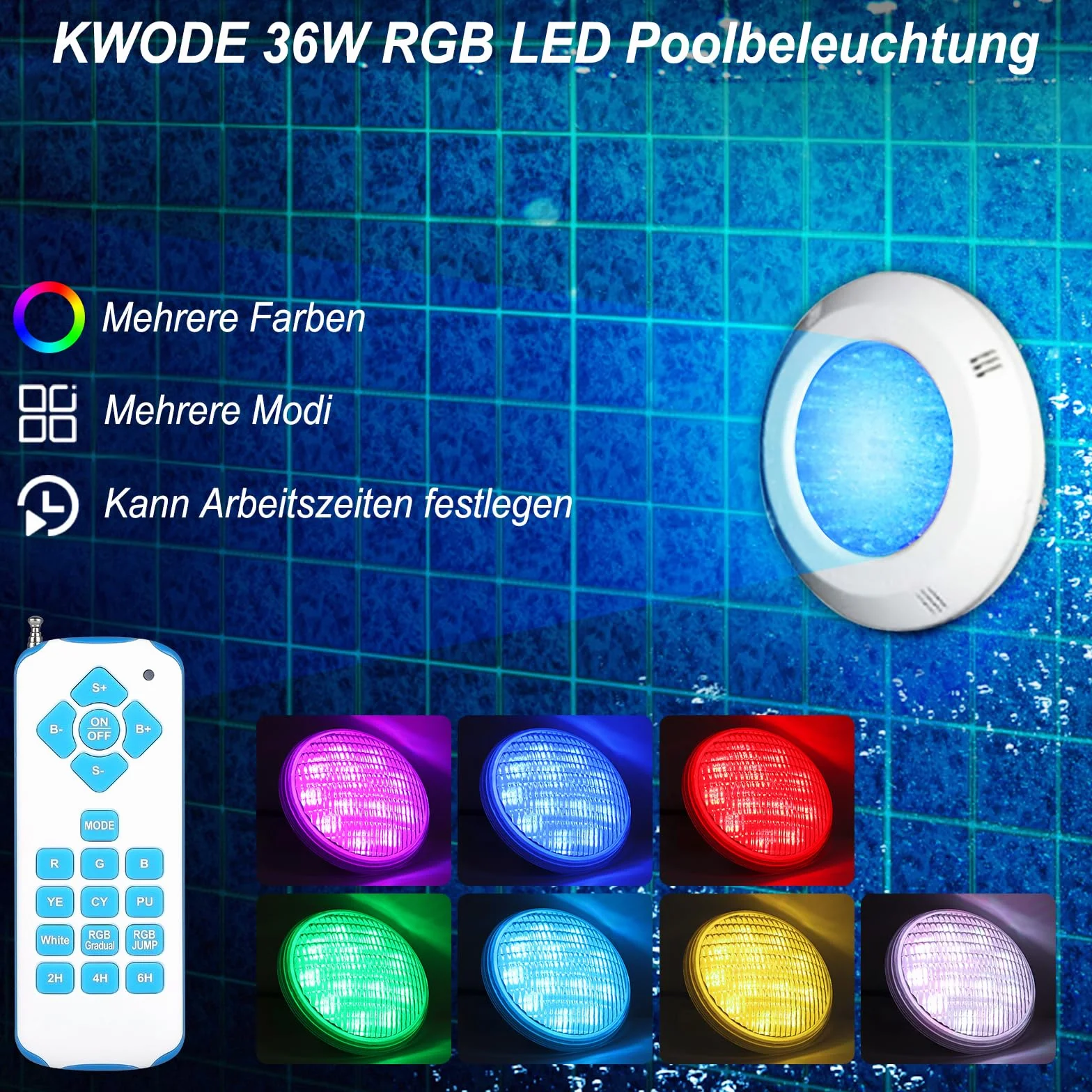 Lumières de Piscine PAR56 36W RGB LED IP68 Étanche Projecteur Sous-Marin avec Télécommande