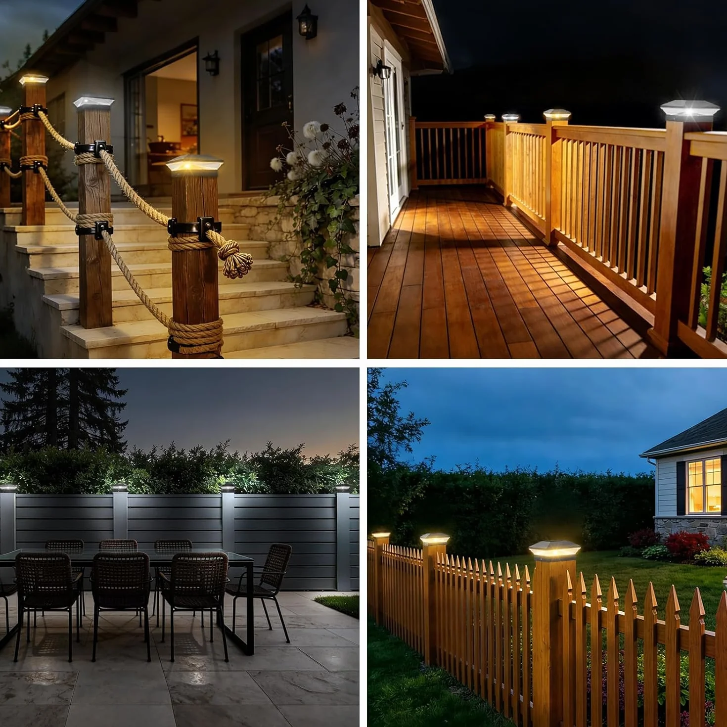 NATPOW Capuchon de Poteau Solaire IP65 3000K/6000K Lot de 2 Étanche Extérieure