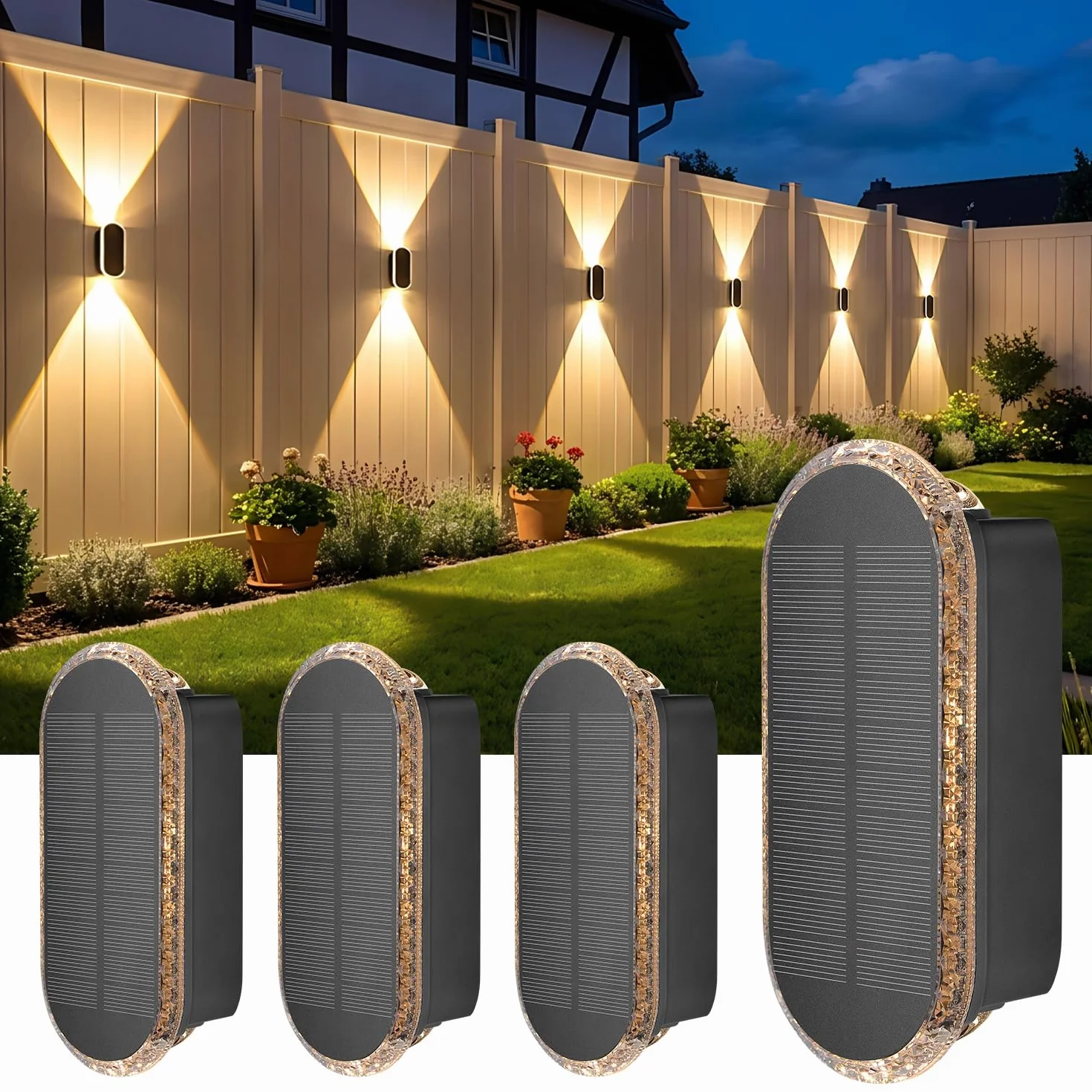 ELLASAY Lampe Solaire Exterieur Applique LED Lot 4 Up Down 1200mAh IP65 Étanche 3000K/4000K/6500K