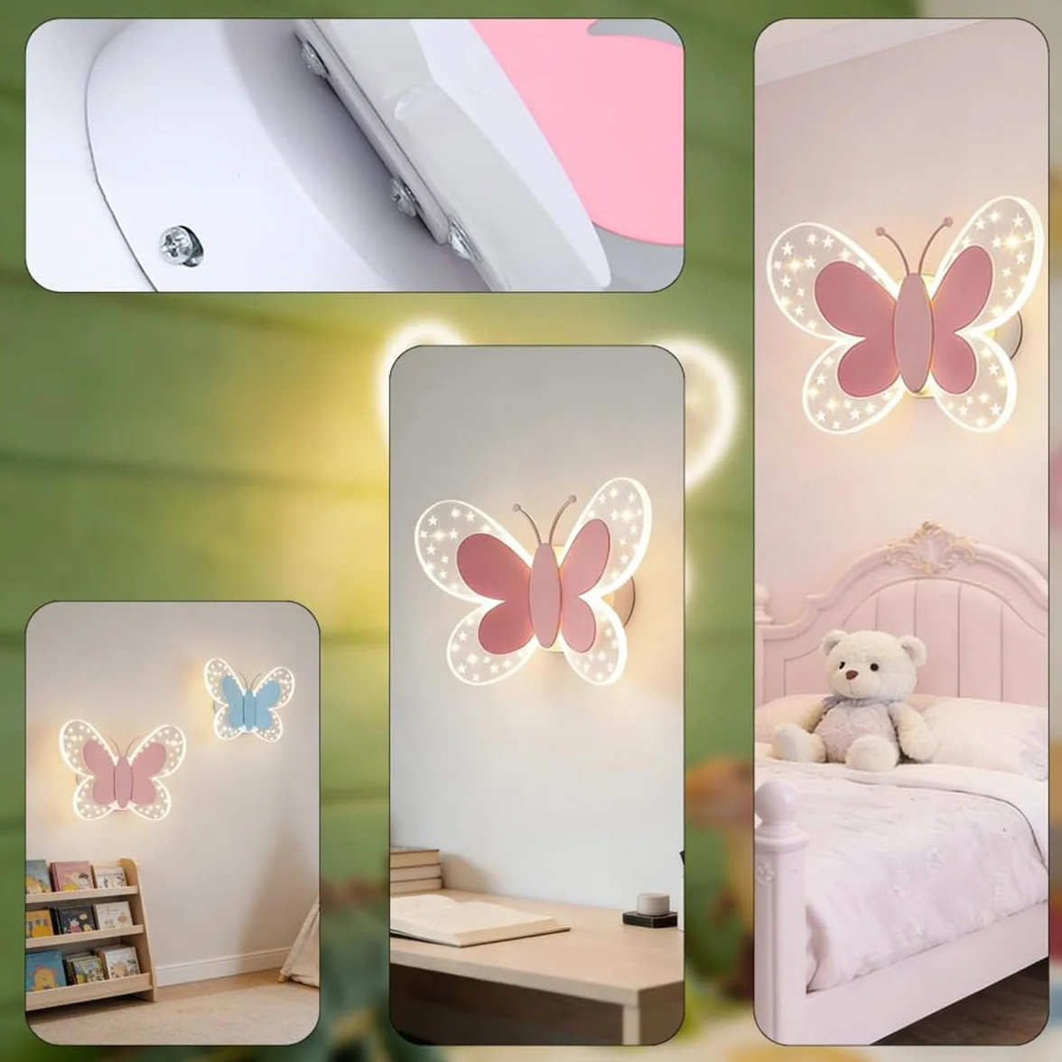 Applique Murale LED 16W Papillon Rose Chambre Enfant