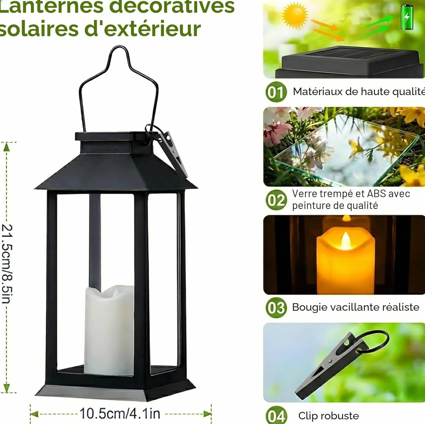 Lanterne Solaire Exterieur 2 Pièces Lampe Solaire avec Bougie Vacillante, Lanterne de Table Étanche Suspension Lampe pour Noël Balcon Jardin Terrasse