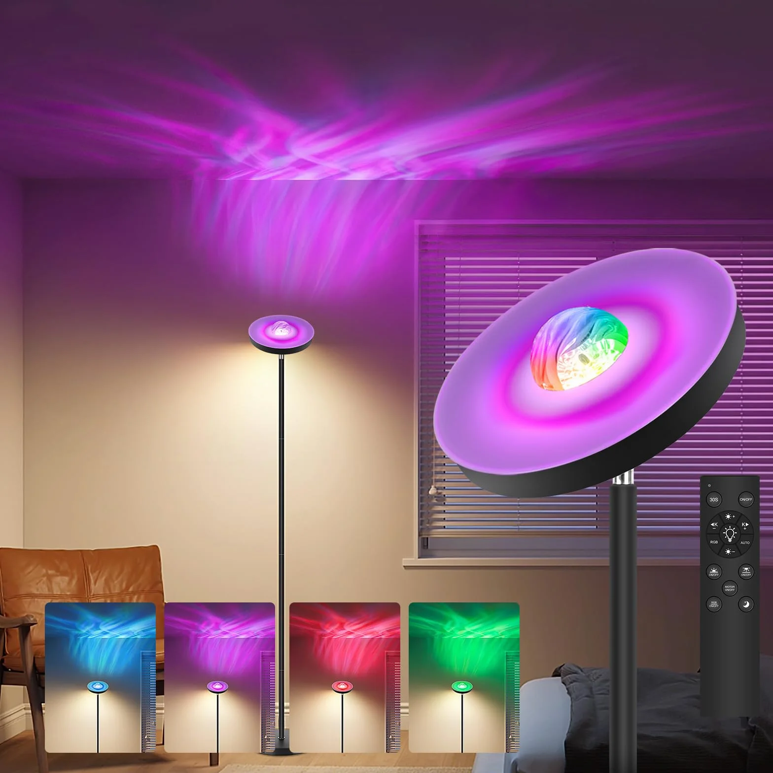 Lampadaire LED RGB avec Télécommande Projecteur Ciel Étoilé Dimmable Noir
