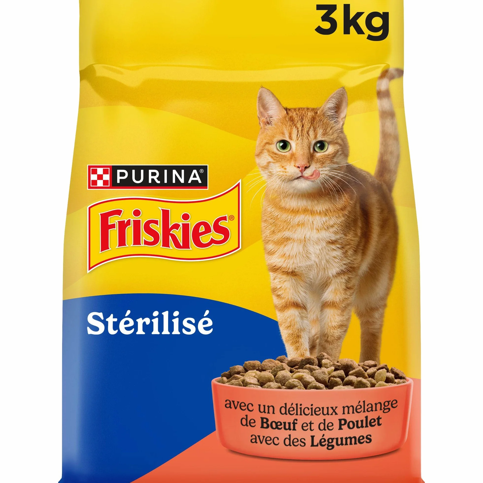 FRISKIES Chat Croquettes complètes pour Chats Adultes stérilisés Au Boeuf, Poulet et Légumes 3 KG