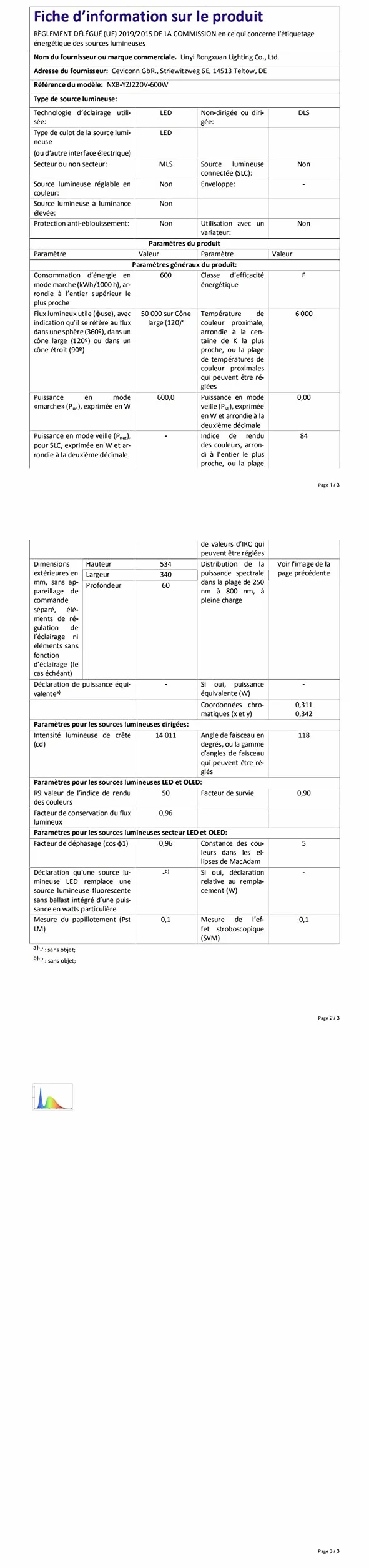 Projecteur Extérieur LED 600W 60000LM 6000K Blanc Froid IP66 Imperméable Floodlight Sécurité