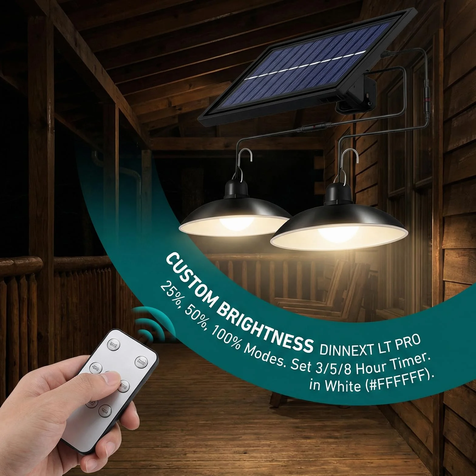 Lampe Solaire LED Intérieur Extérieur avec Télécommande, 3 Luminosités, Chaud, pour Jardin Pergola Garage