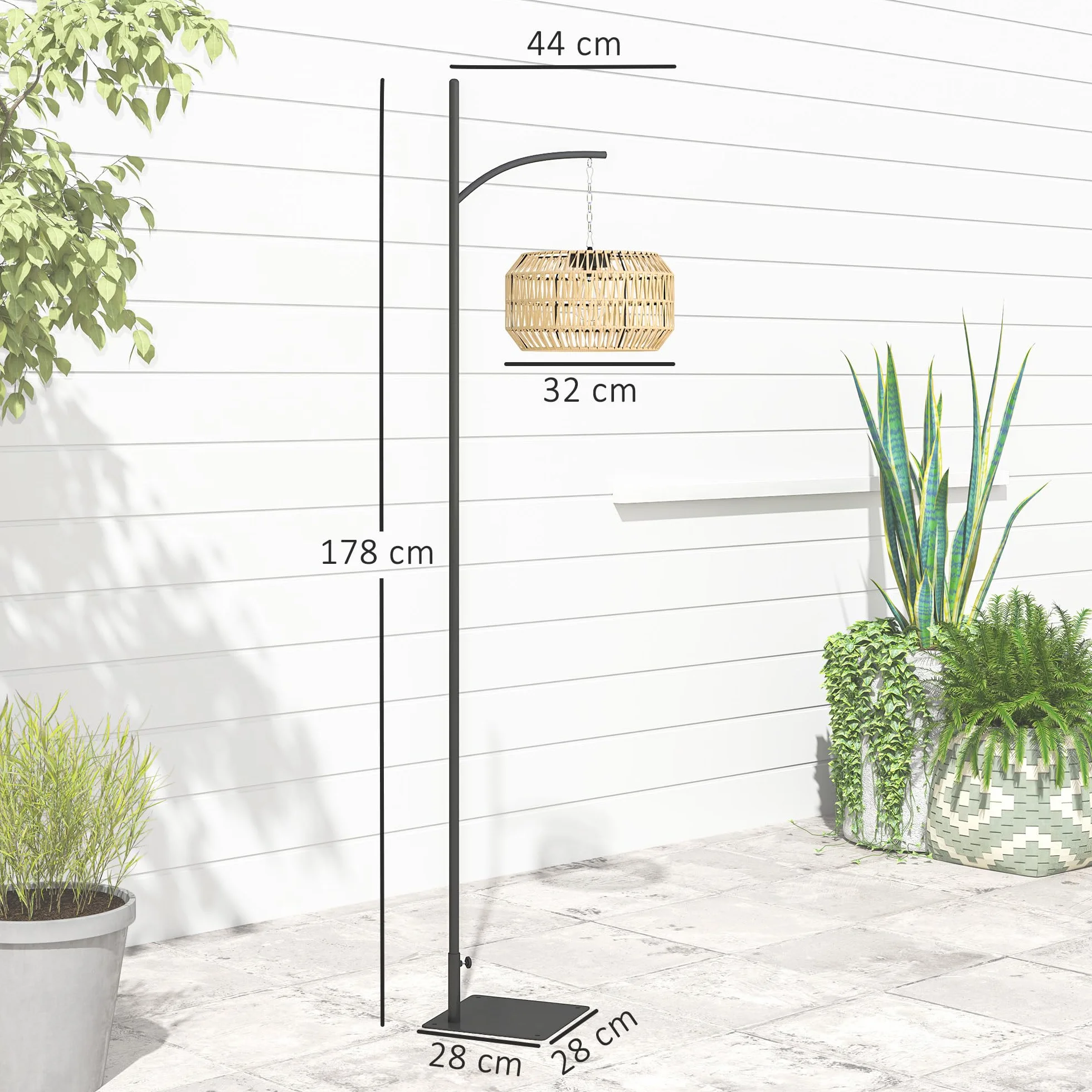 Lampadaire solaire extérieur Outsunny 178 cm résine tressée IP44 jaune
