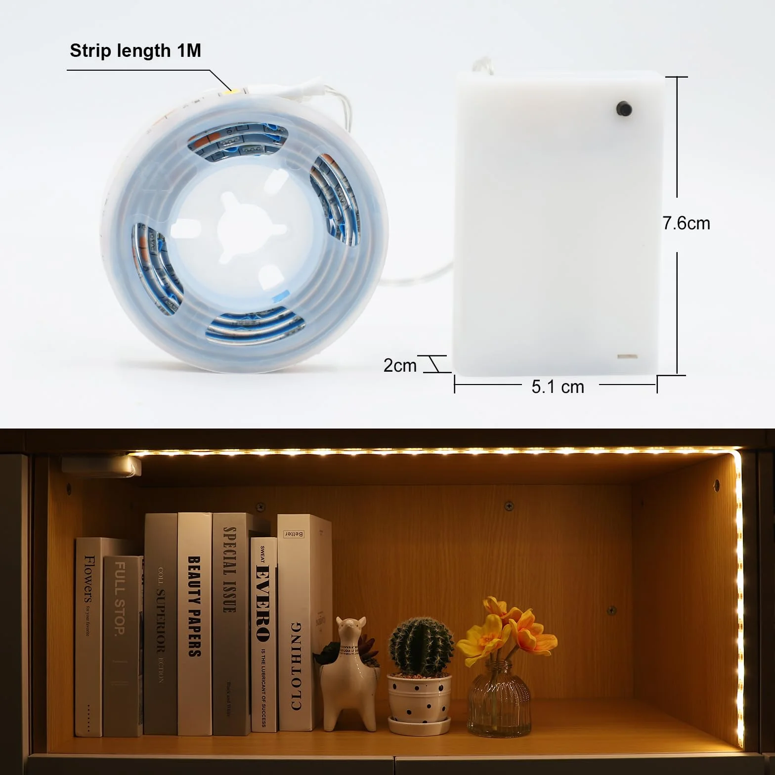 Auting Ruban LED Pile 1m Blanc Chaud pour Sous le Meuble de Cuisine