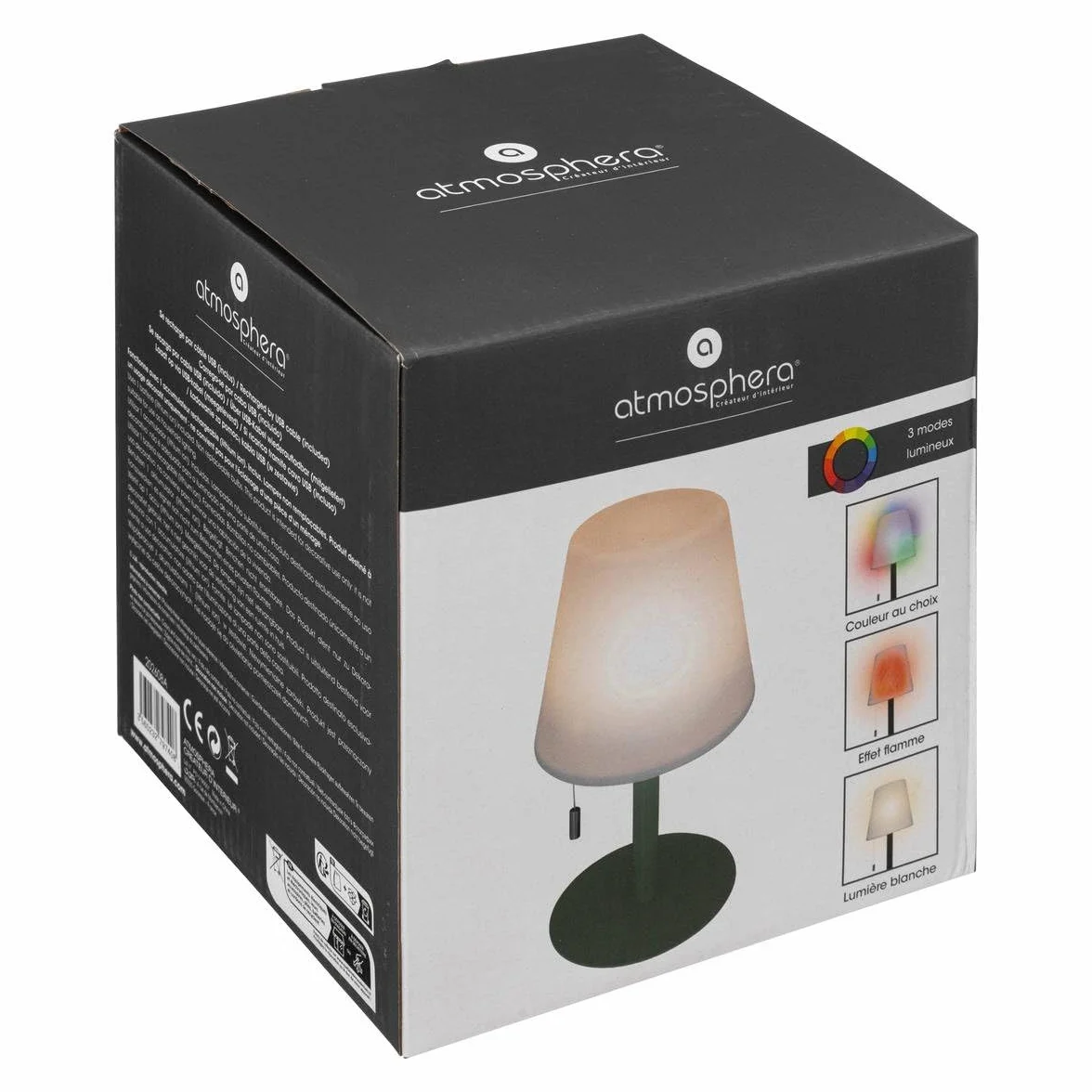 Atmosphera Lampe d'Extérieur Sans Fil Zack D 16 x H 30 cm LED Rechargeable 3 Modes Autonomie 10h
