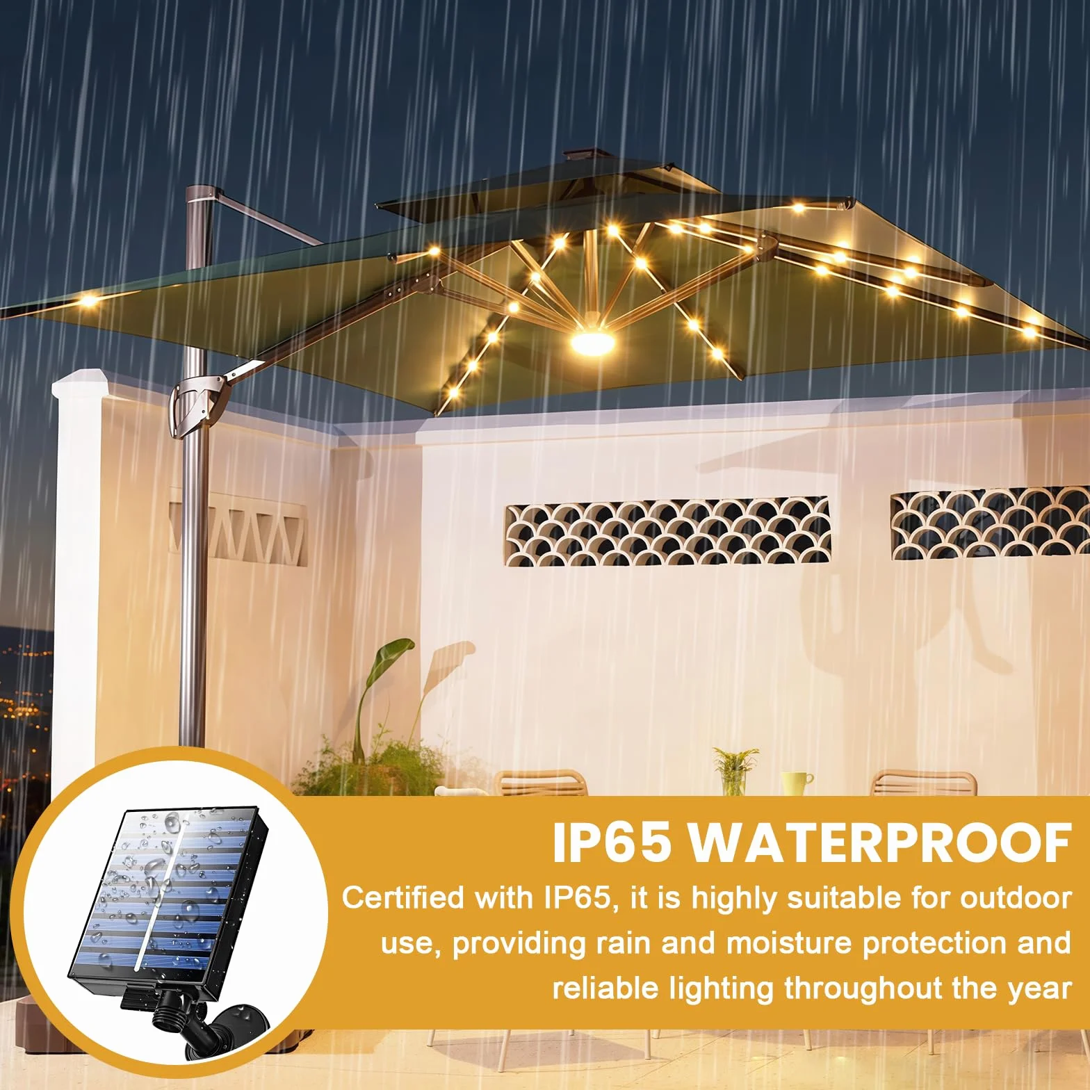 Guirlande Lumineuse Solaire Parasol Télécommande 8 Modes 104 LED IP67