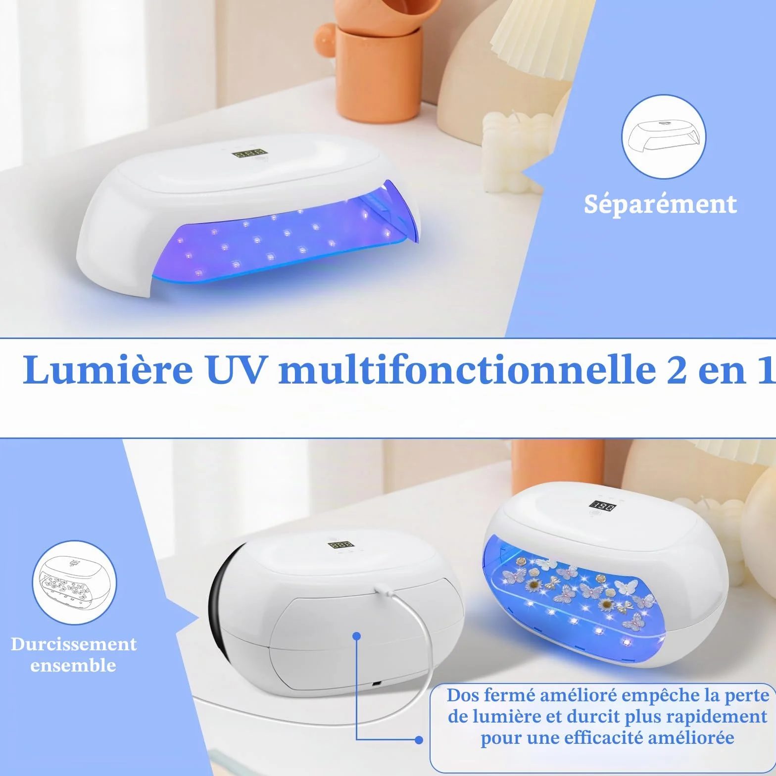 Lampe à Résines UV Double Face 60W à Durcissement Rapide avec Affichage LED pour Résine