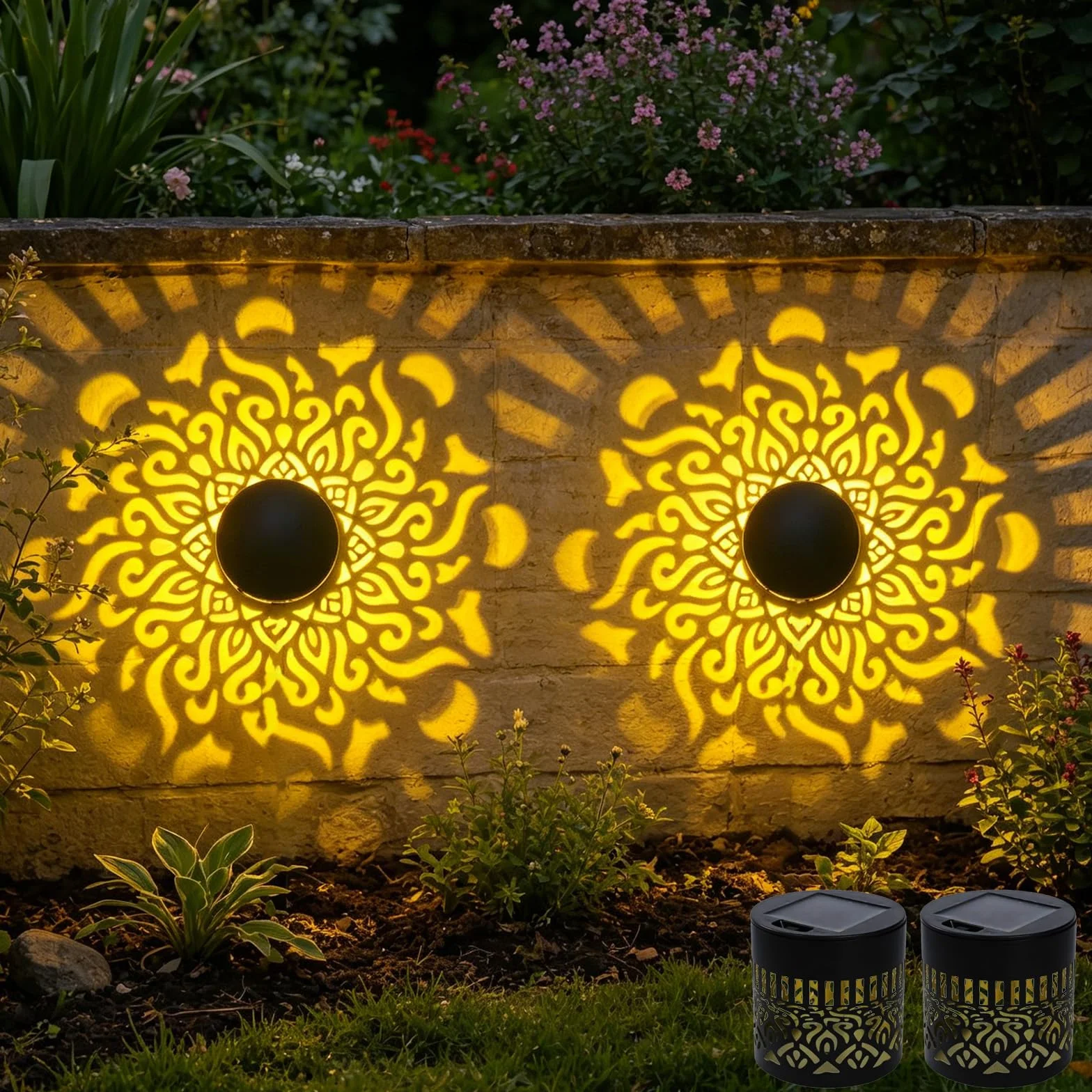Lanterne Solaire Mandala 2 Pièces, Lampes Solaires Extérieur Jardin Décoratives