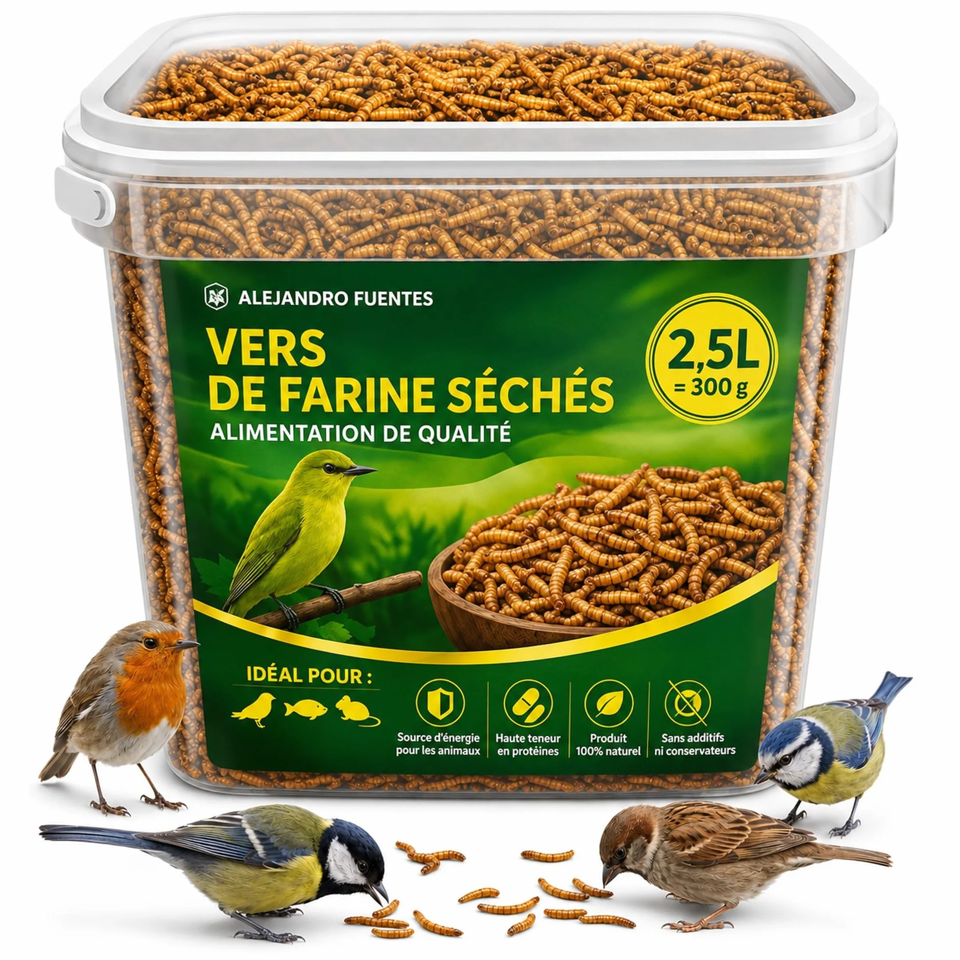 AF® vers de Farine Séchés Premium 300g 52% Protéines Snack Naturel pour Hérisson Reptiles et Rongeurs