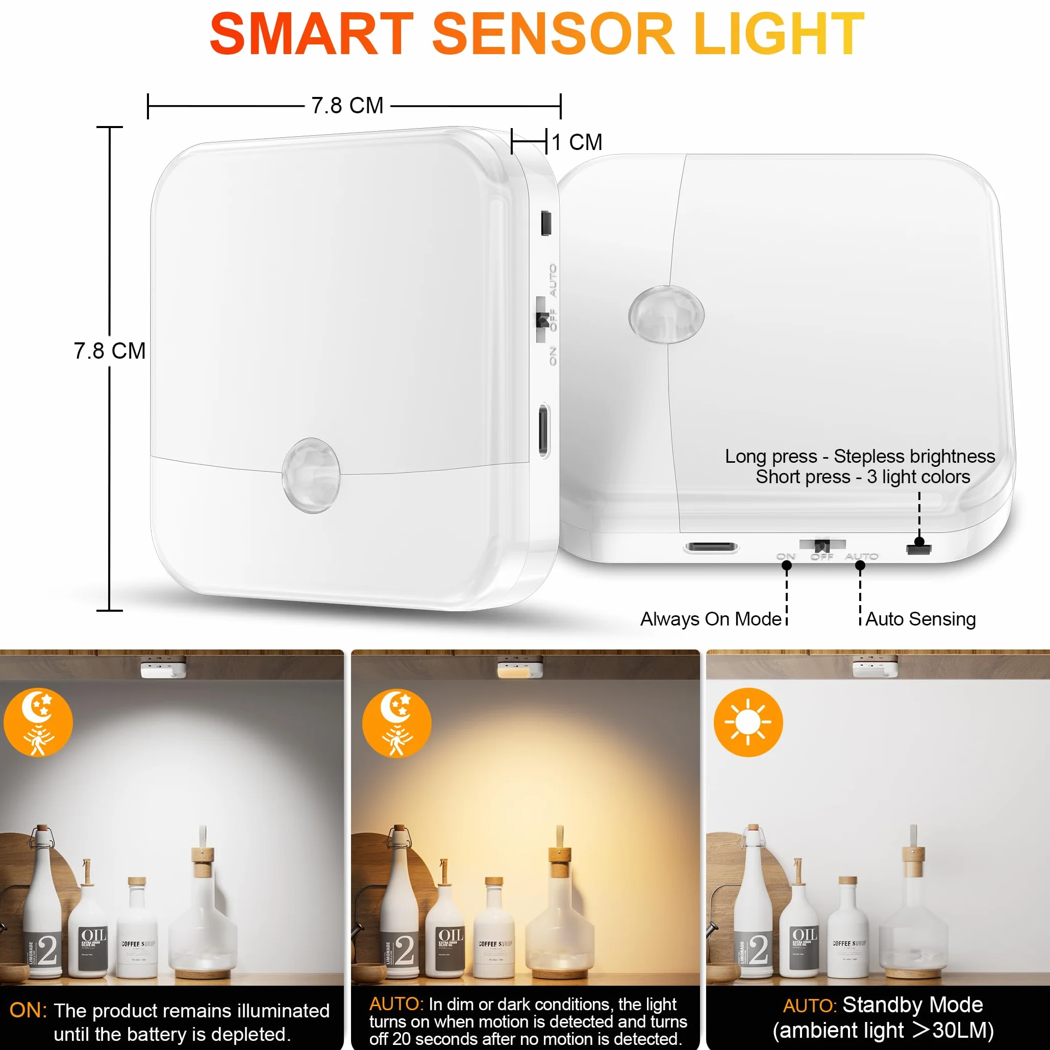Veilleuse LED Rechargeable avec Détecteur de Mouvement, Lampe Sans Fil pour Intérieur, 6 Pièces