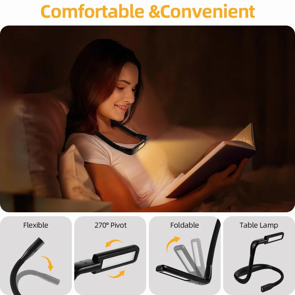 HOTUT Lampe de Lecture à LED pour Cou Rechargeable, 3 Températures Couleur, Luminosité Réglable