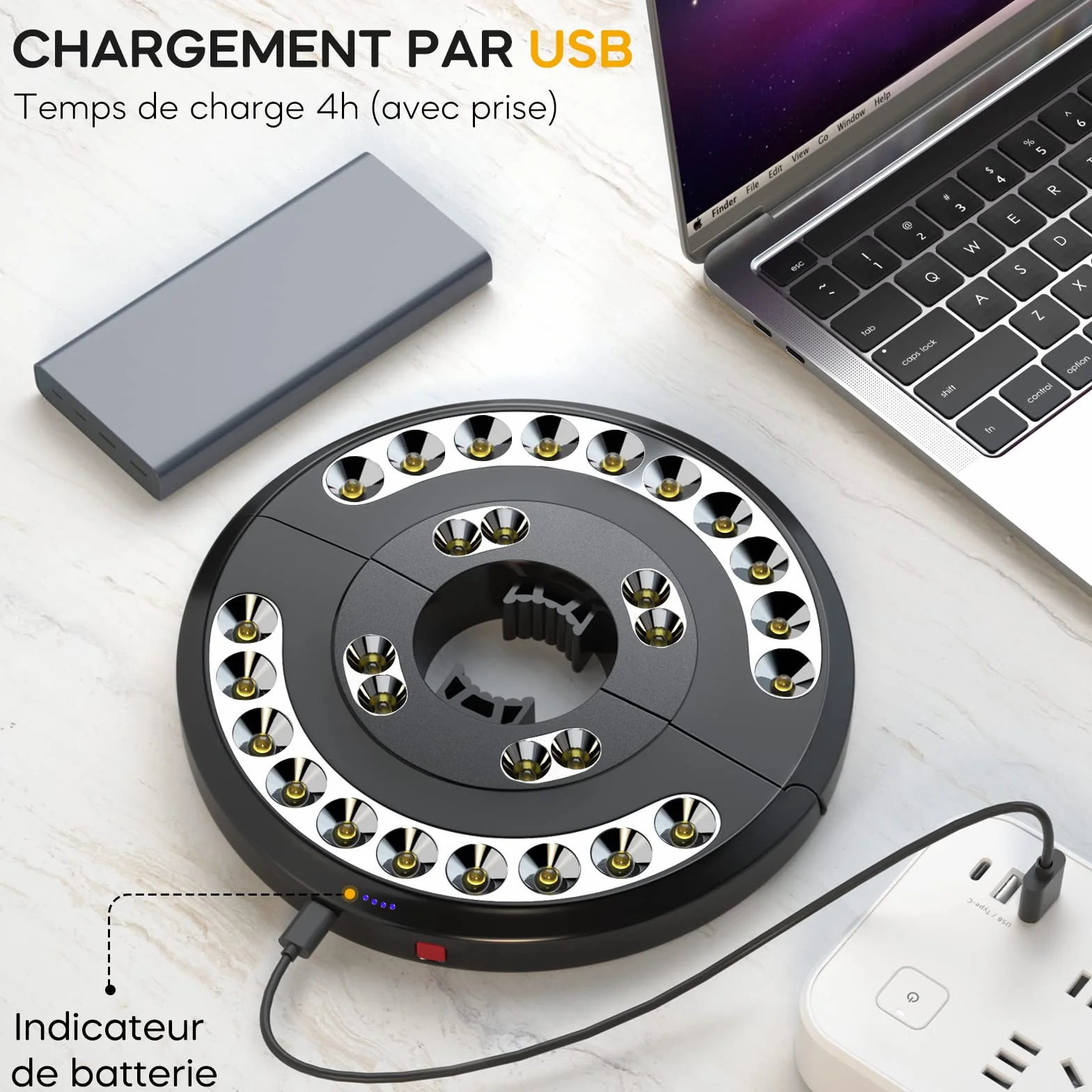 Lampe Parasol Rechargeable 28 LED 3 Modes Haute Luminosité Éclairage Extérieur Jaune