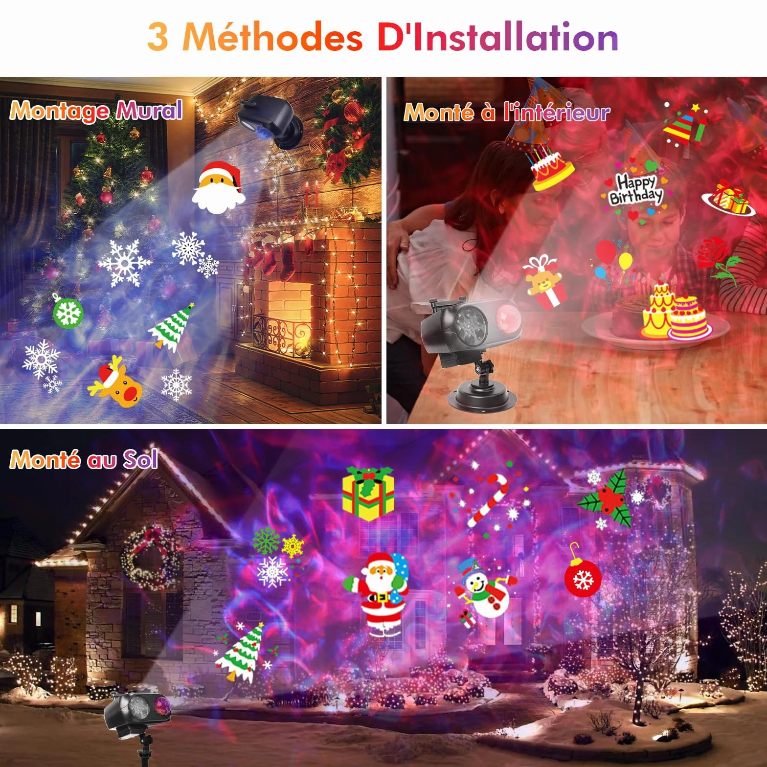 Projecteur Extérieur Intérieur Étanche 12 Diapositives 10 Couleurs Vagues Télécommande Noël Halloween