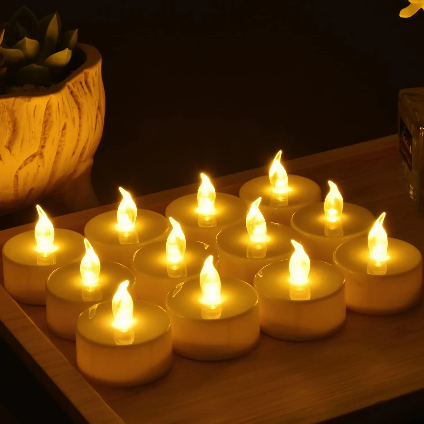 Bougies chauffe-plat LED sans flamme à piles, 24 pièces, fausse bougie électrique 100+ heures
