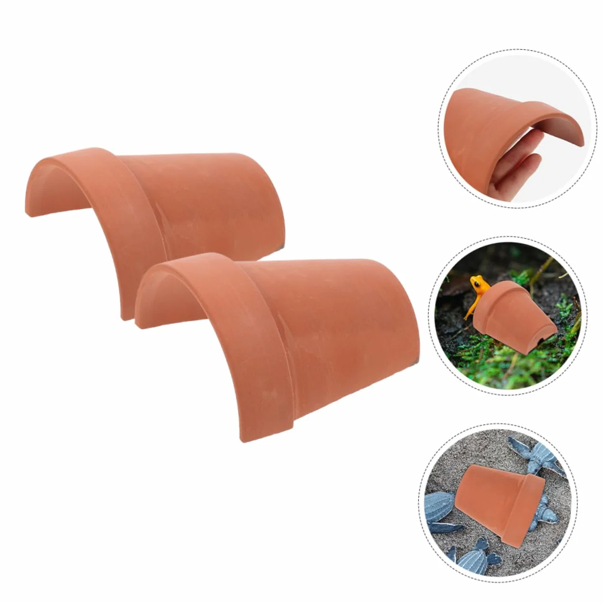 Cachette De Tortue en Argile 2 Pièces Abri Durable pour Reptiles Décoration Terrarium