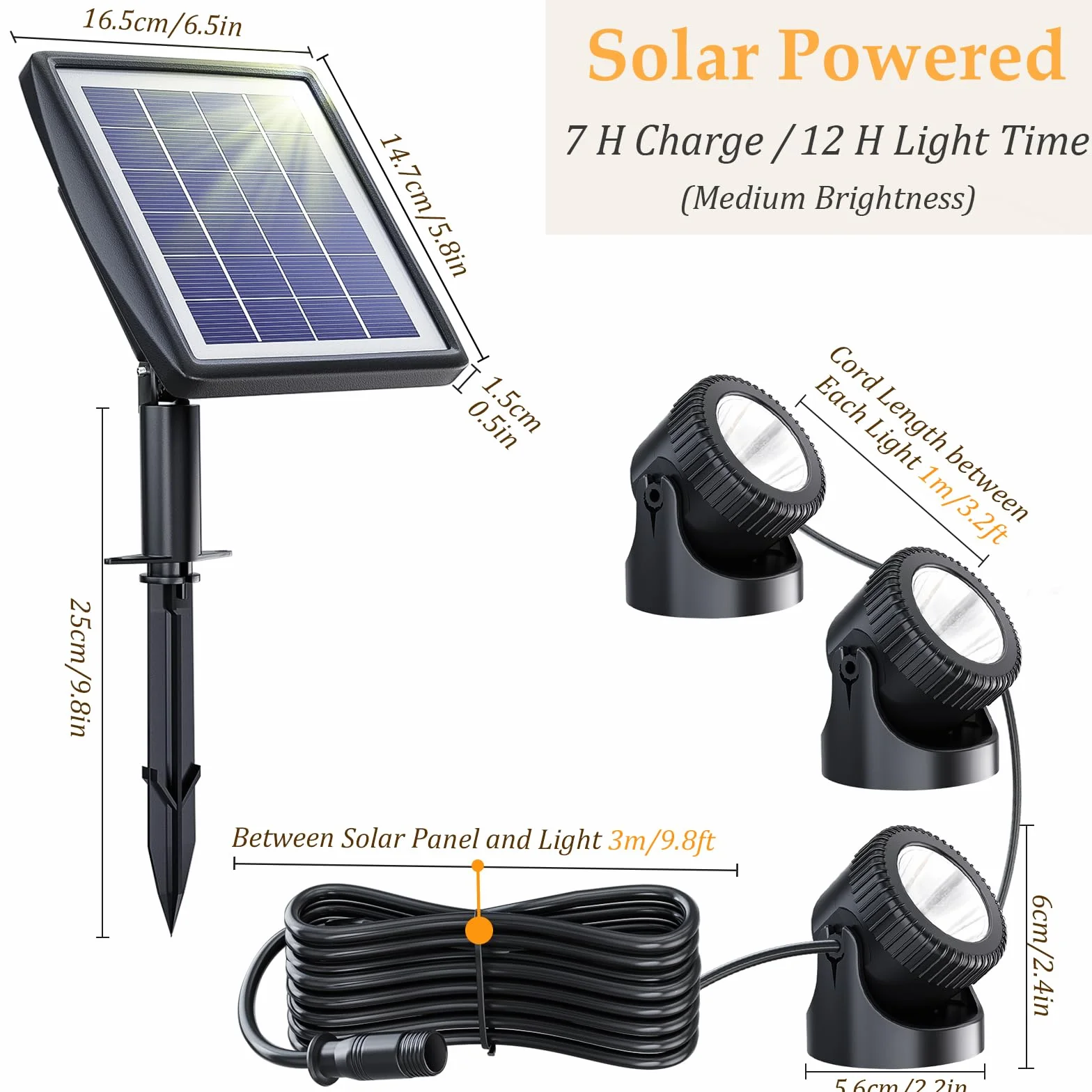 PChero Éclairage Solaire Bassin LED Sous-Marin IP68 3 Lampes Submersibles