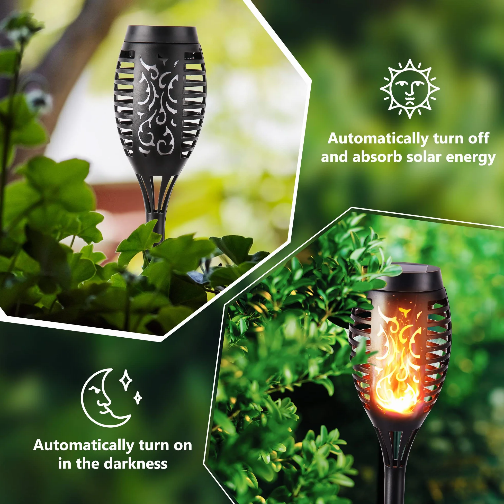 Geemoo Lumières Flamme Solaire Exterieure 6 Pack Etanche Lampe Torche Solaire