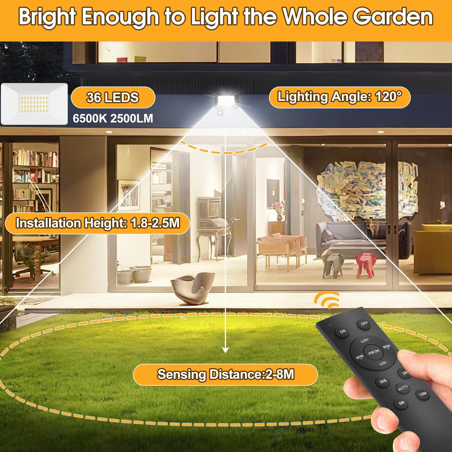 Projecteur LED Extérieur 30W avec Détecteur de Mouvement 2 Packs Blanc Froid 6500K IP66 Etanche Télécommande