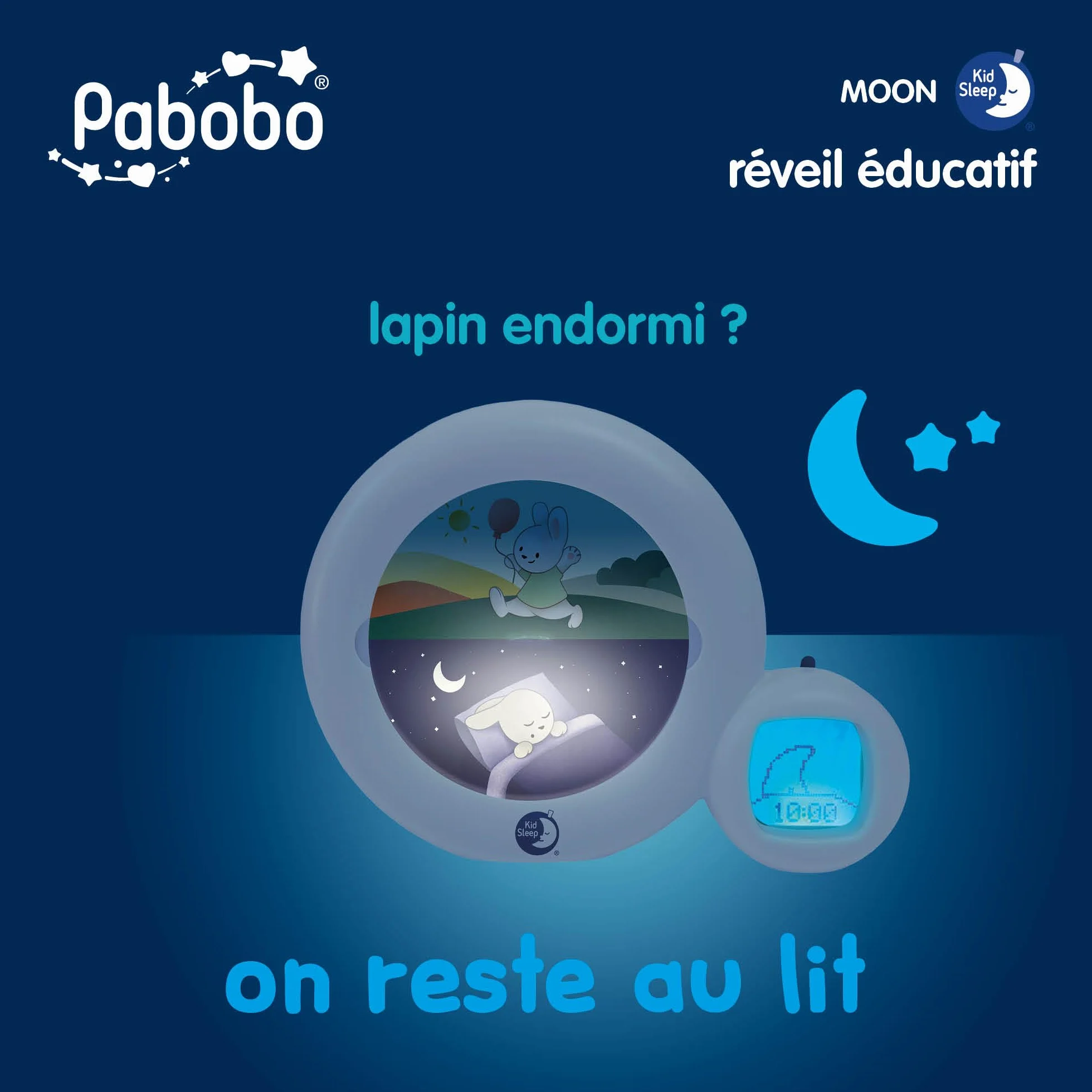 Pabobo x Kid Sleep Réveil Educatif Enfant Jour Nuit Musical Veilleuse Réveil Moon 3 en 1 Blanc