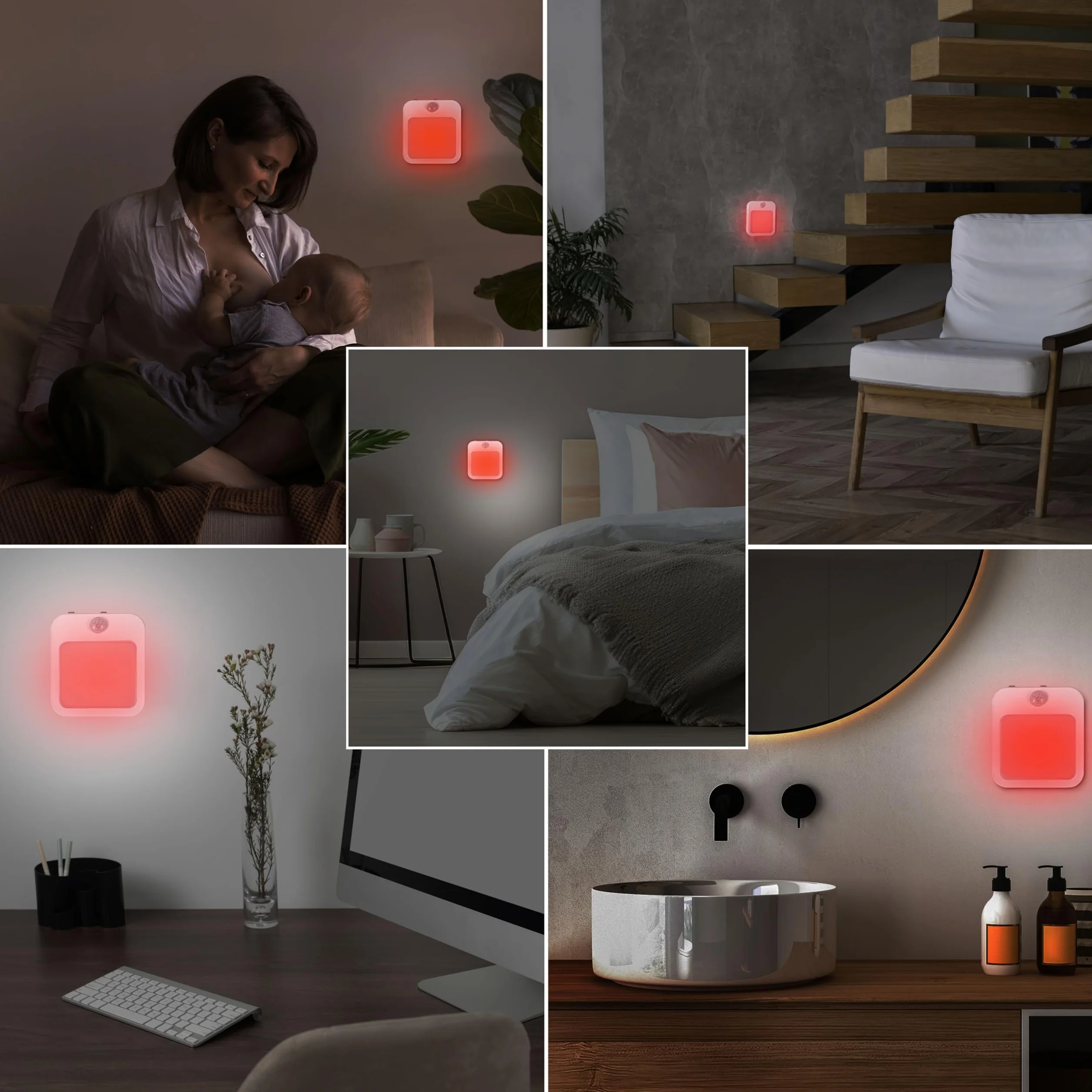 Toys4Boys Veilleuse LED Rouge avec Détecteur de Mouvement – Lampe de Nuit Enfant Adulte à Brancher – Intensité Réglable – 230V