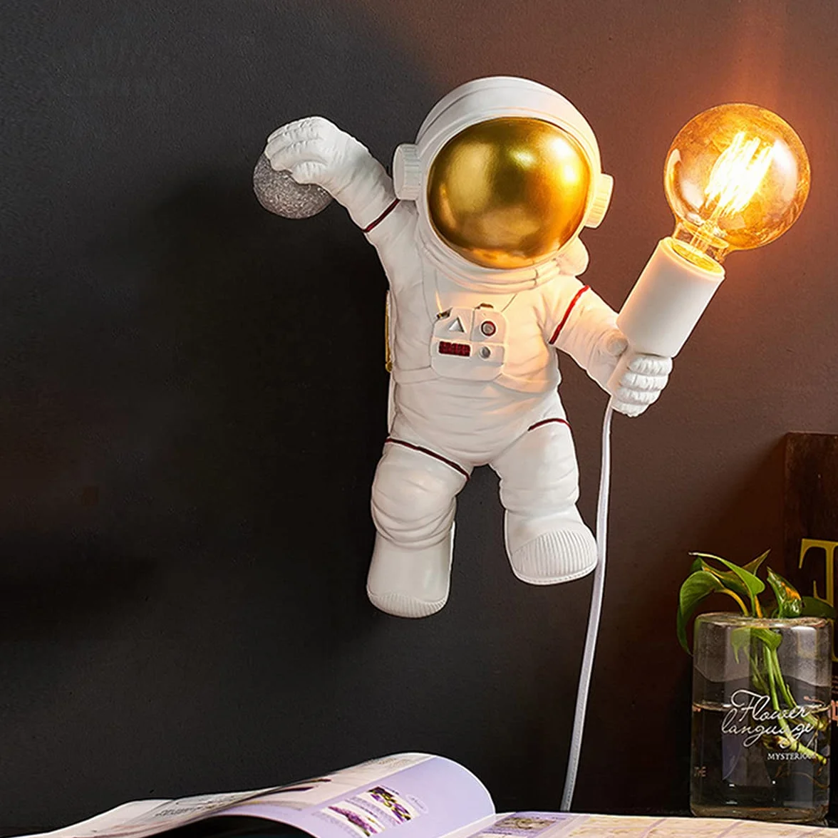 ACMHNC Applique Murale Enfant avec Interrupteur E27 Astronaute Lampe Murale Prise Câble 1,5 M Blanc
