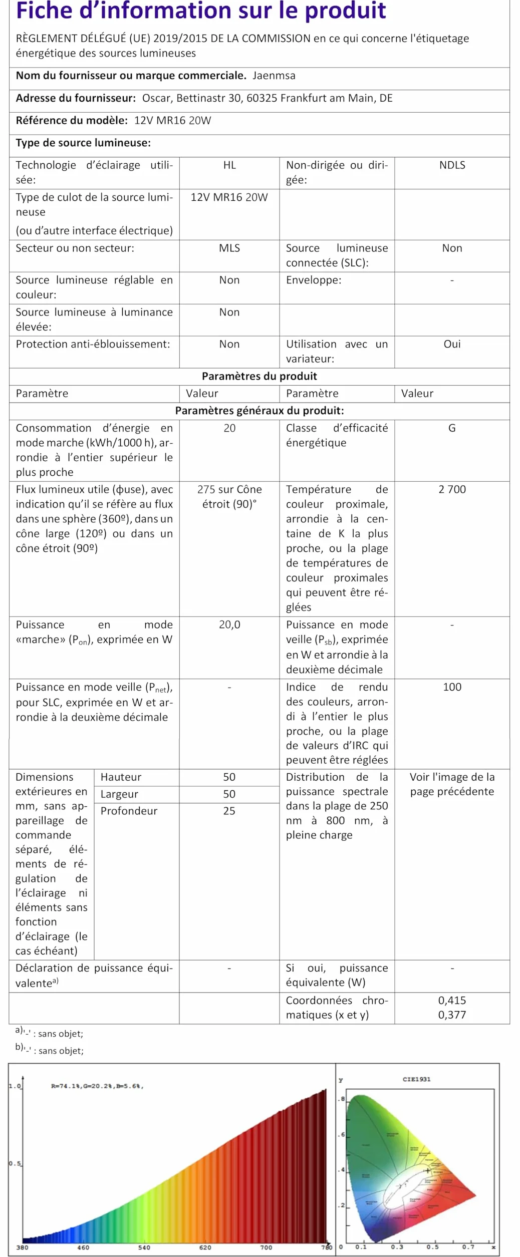 Ampoules Halogènes MR16 12V 20W GU5.3 Dimmables 2700K Blanc Chaud Paquet de 6