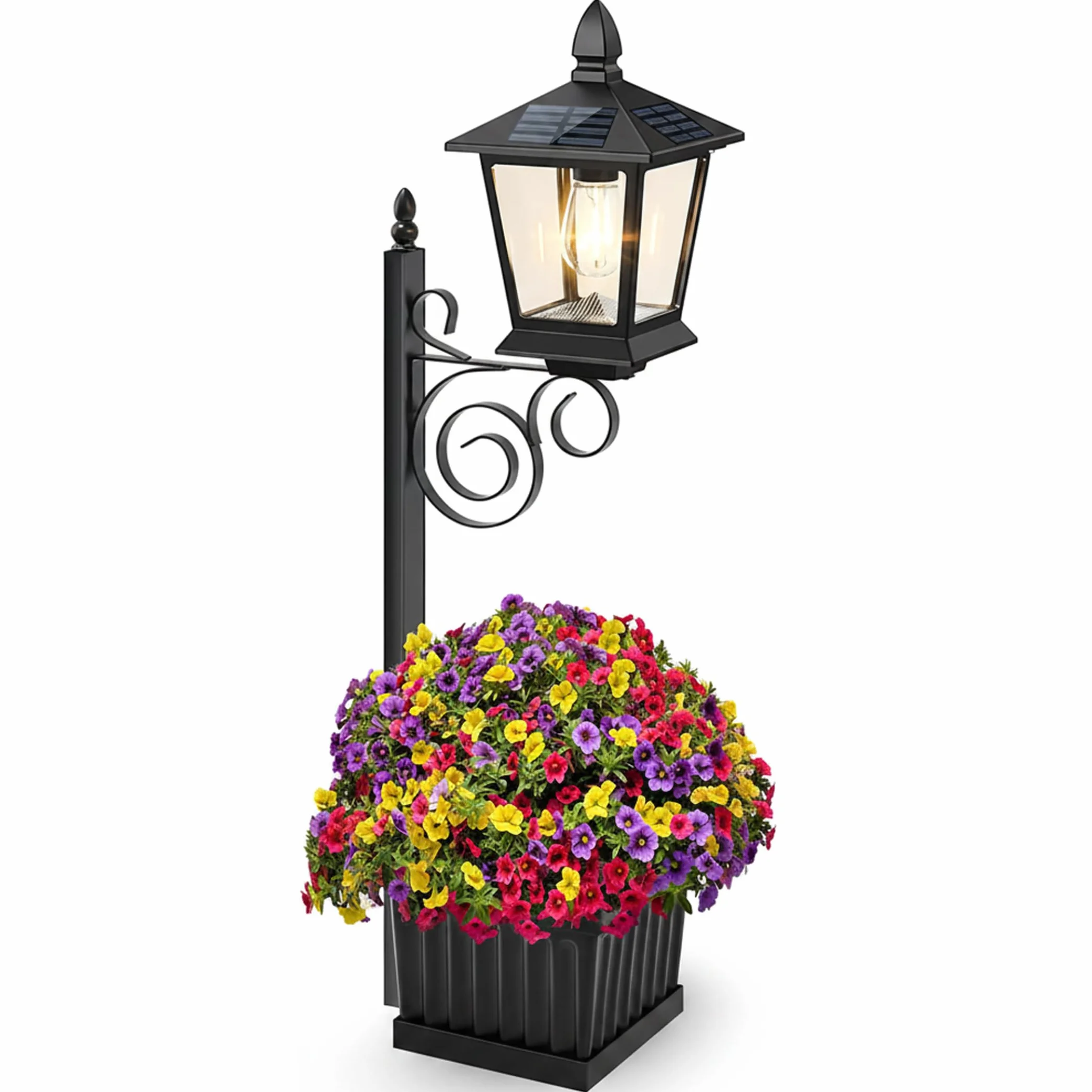 Lampadaire Solaire 2 en 1 avec Jardinière, IP65 Étanche, Support Mural et Sol