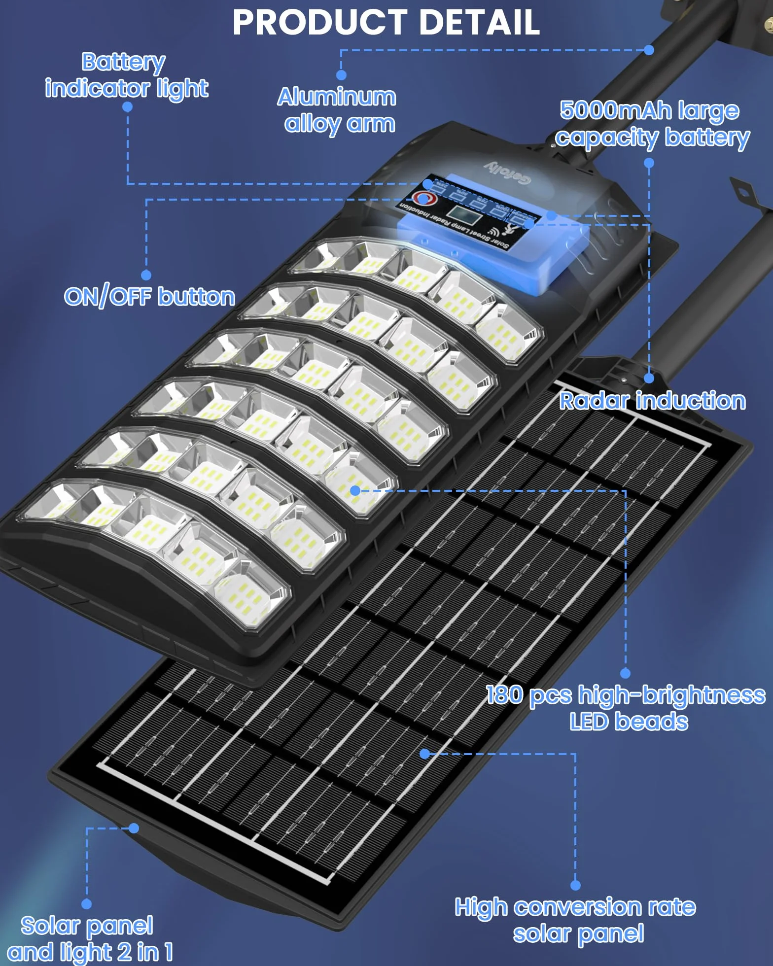 Gefolly Lampadaire Solaire Exterieur 6500K IP67 Étanche avec Télécommande 2Pack