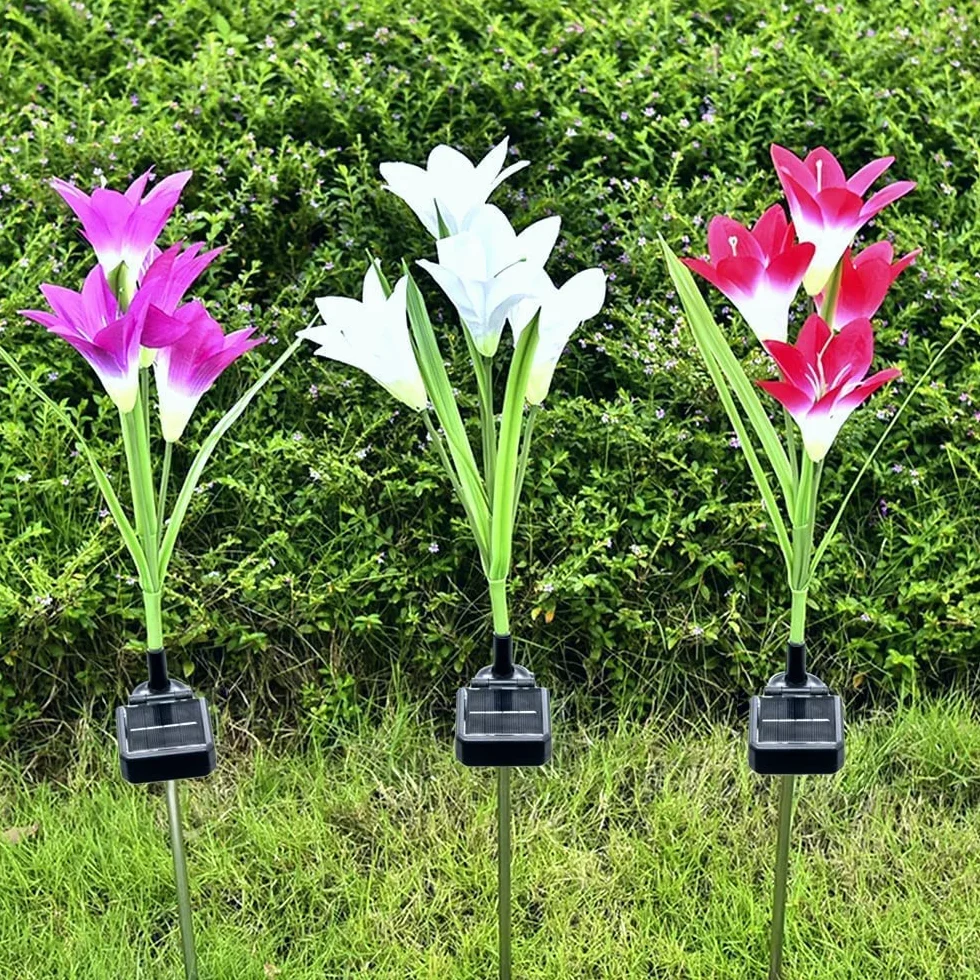 SOLARBABY lampes solaires extérieur jardin IP65 étanche Lot de 4 fleurs lys couleurs changeantes