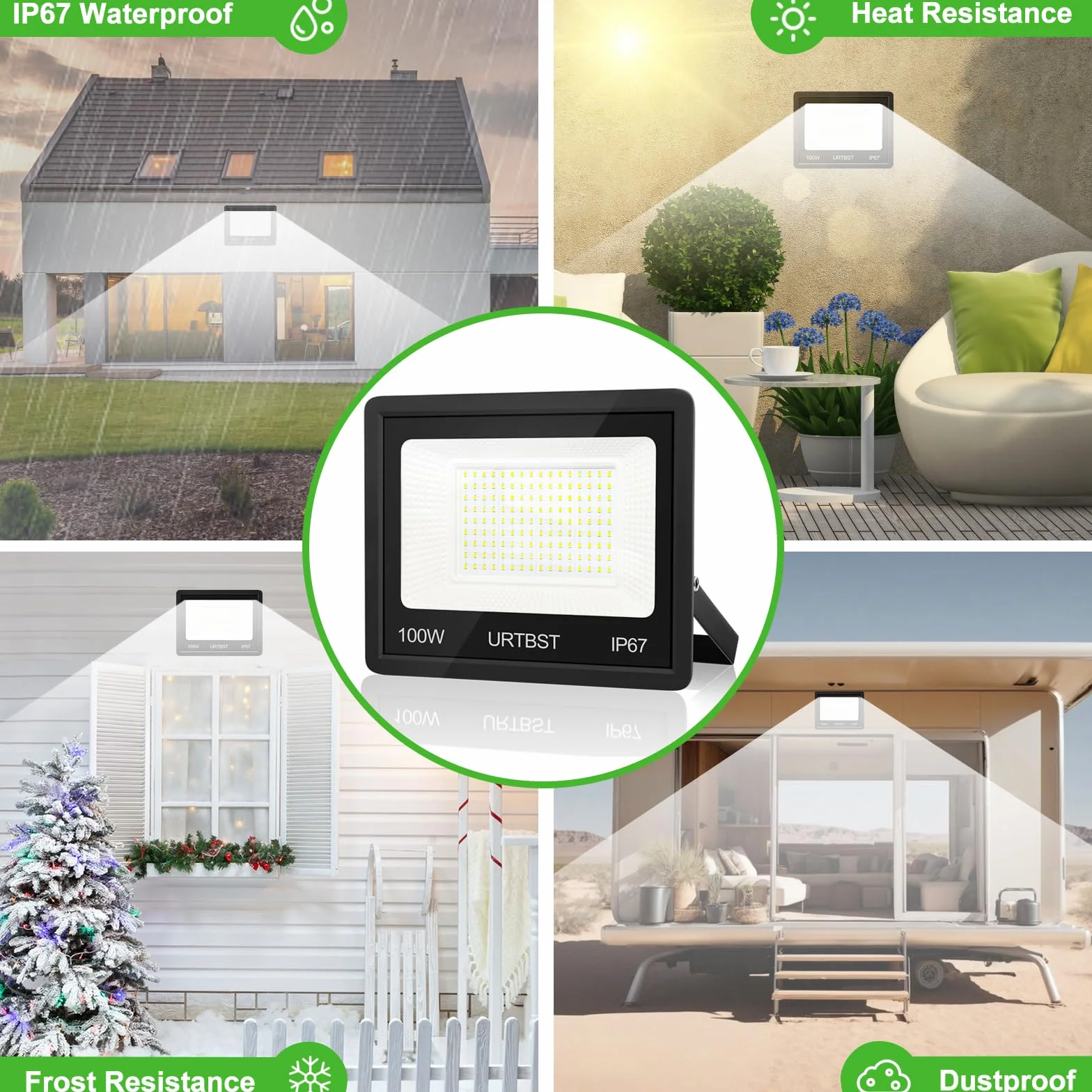 Projektor LED Zewnętrzny 100W 10000LM IP67 7000K Chłodna Biel Do Ogrodu, Domu, Garażu