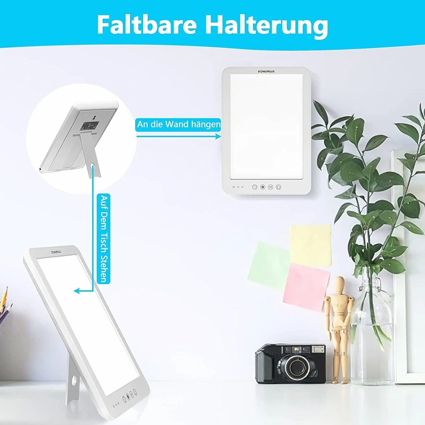 Lampe de luminothérapie 10 000 lux compacte avec support et pochette