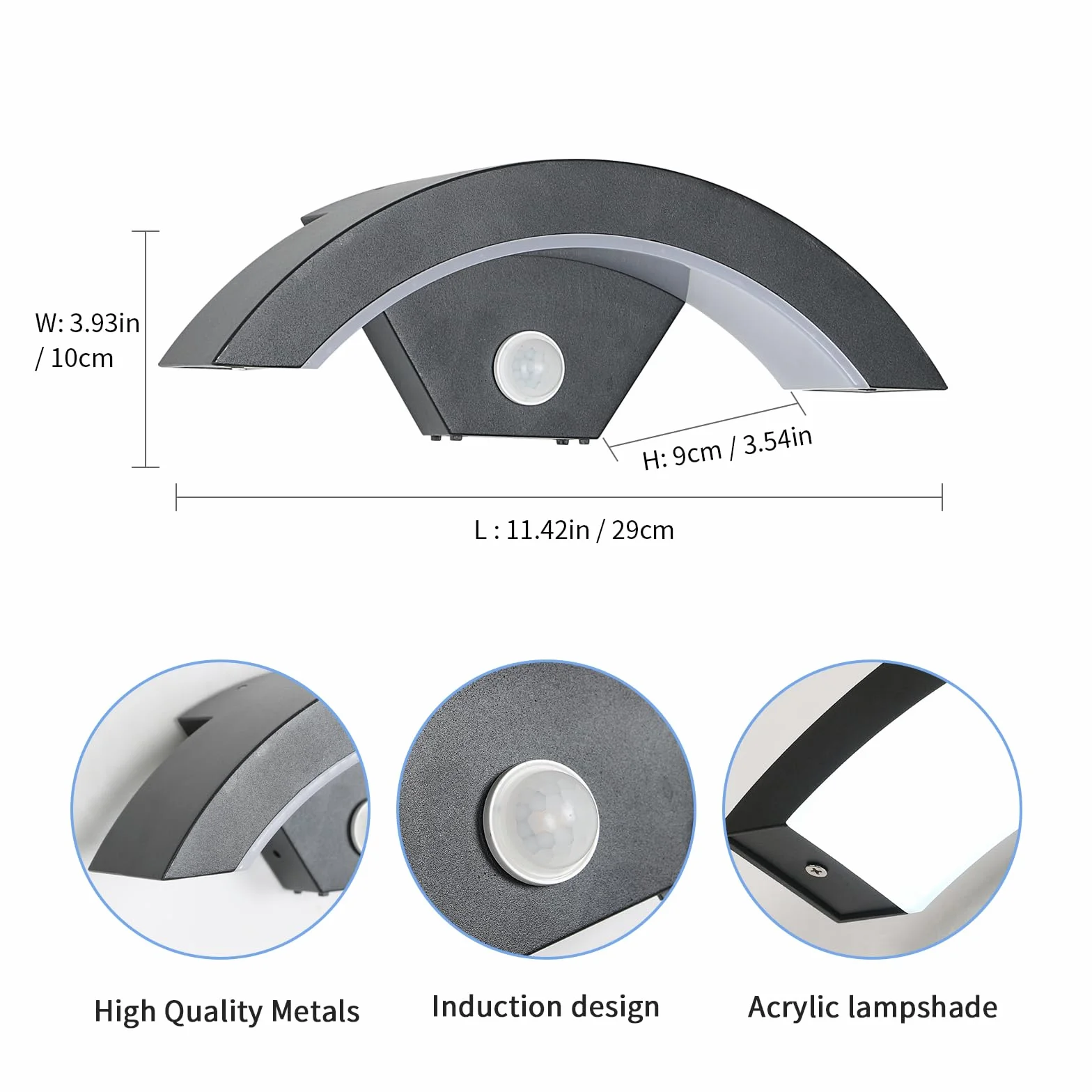 Applique Murale LED Extérieure 24W 2700LM Détecteur de Mouvement IP65 Imperméable Noir