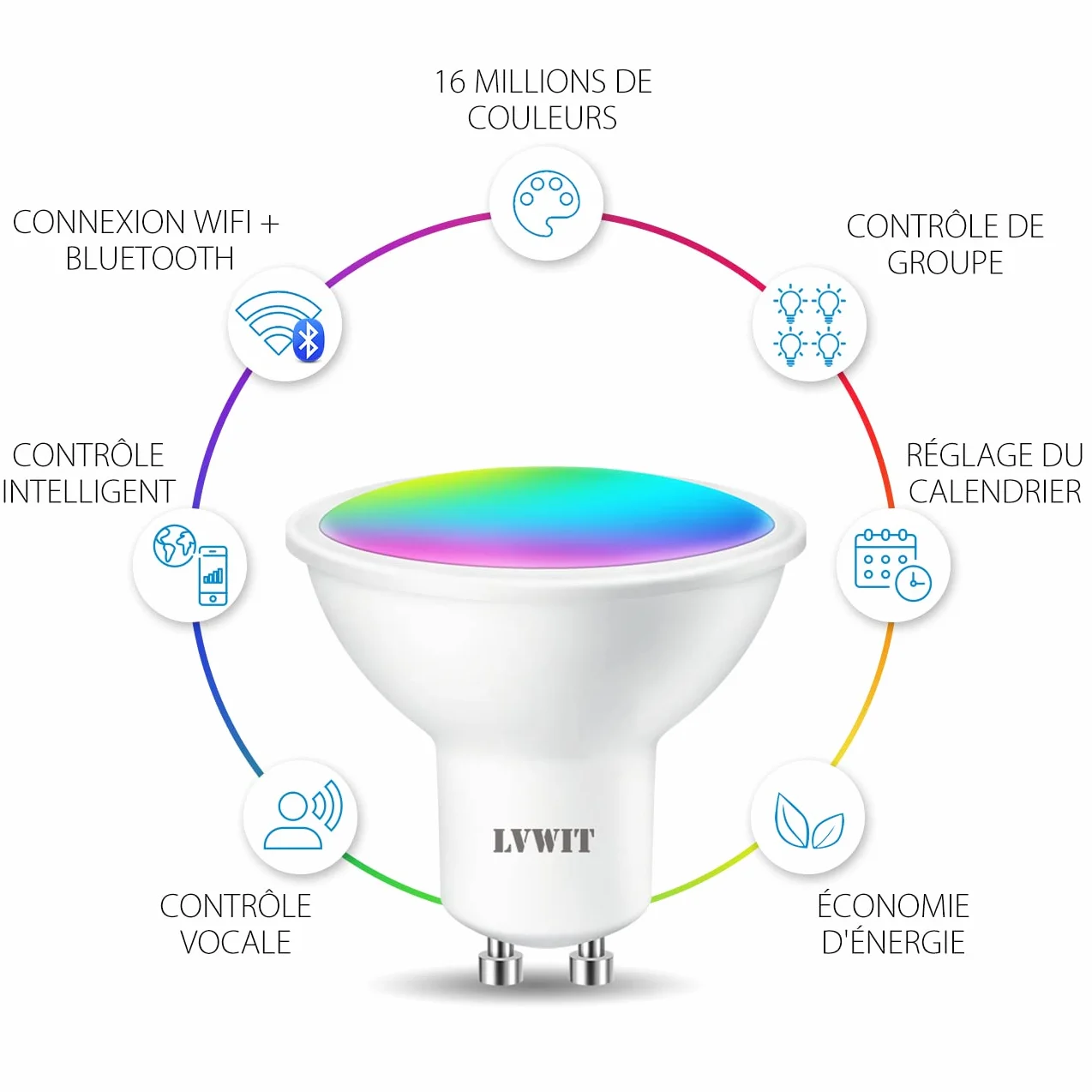 LVWIT GU10 Ampoule Connectée Alexa 4.9W Smart LED WIFI 350Lm Compatible Alexa Google Assistant Lot de 4
