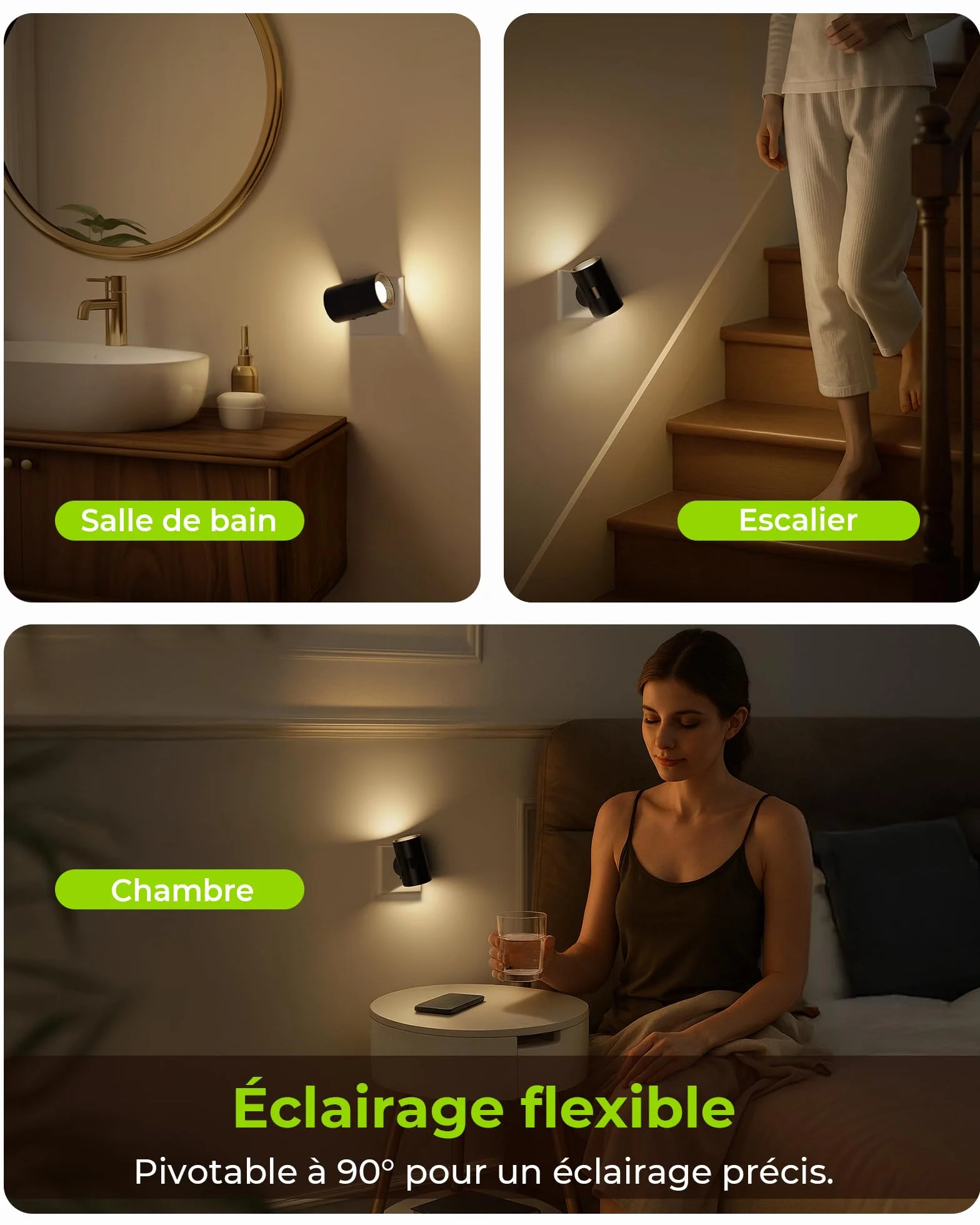 AUVON Veilleuse Prise Electrique avec Détecteur de Mouvement et Capteur Crépusculaire, Luminosité Réglable, Rotation 90°