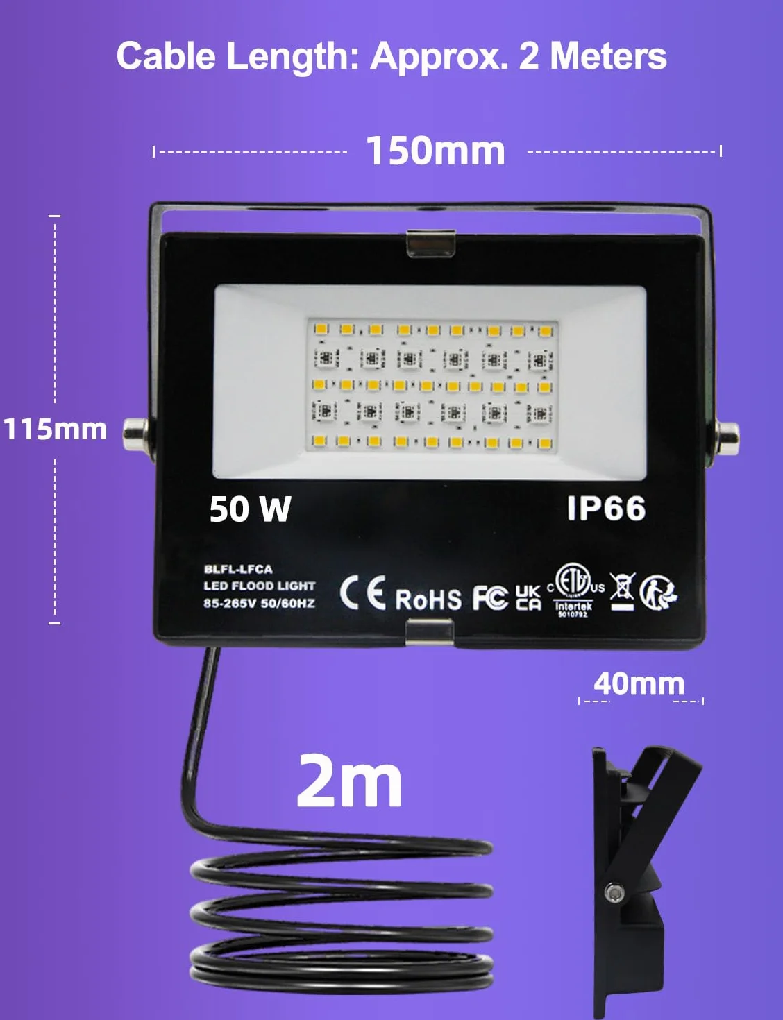 Projecteur LED RGB Extérieur 50W IP66 Étanche 12 Couleurs Télécommande