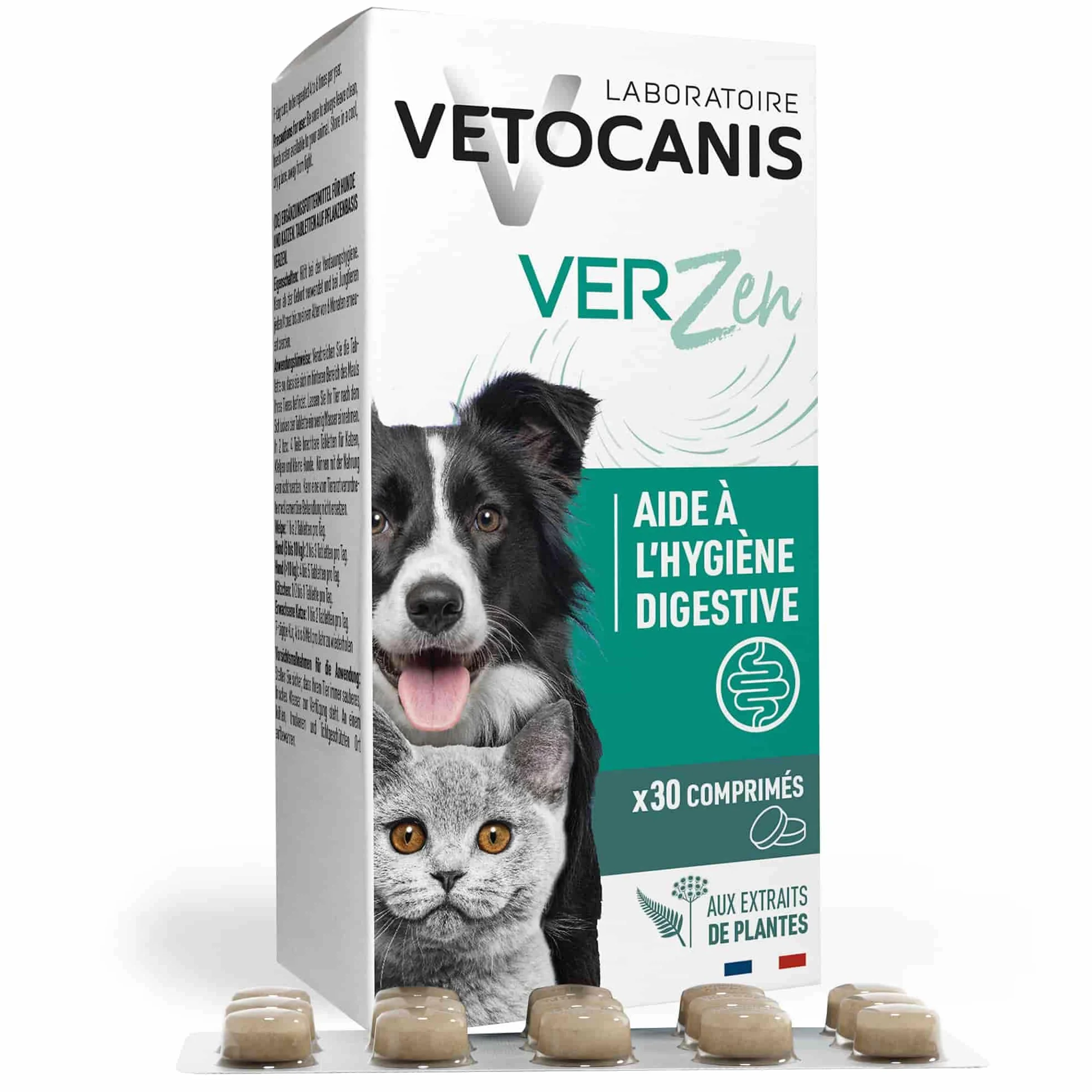 Vetocanis Aliment Complémentaire pour Chiens et Chats Bien-Être Intestinal 30 Comprimés