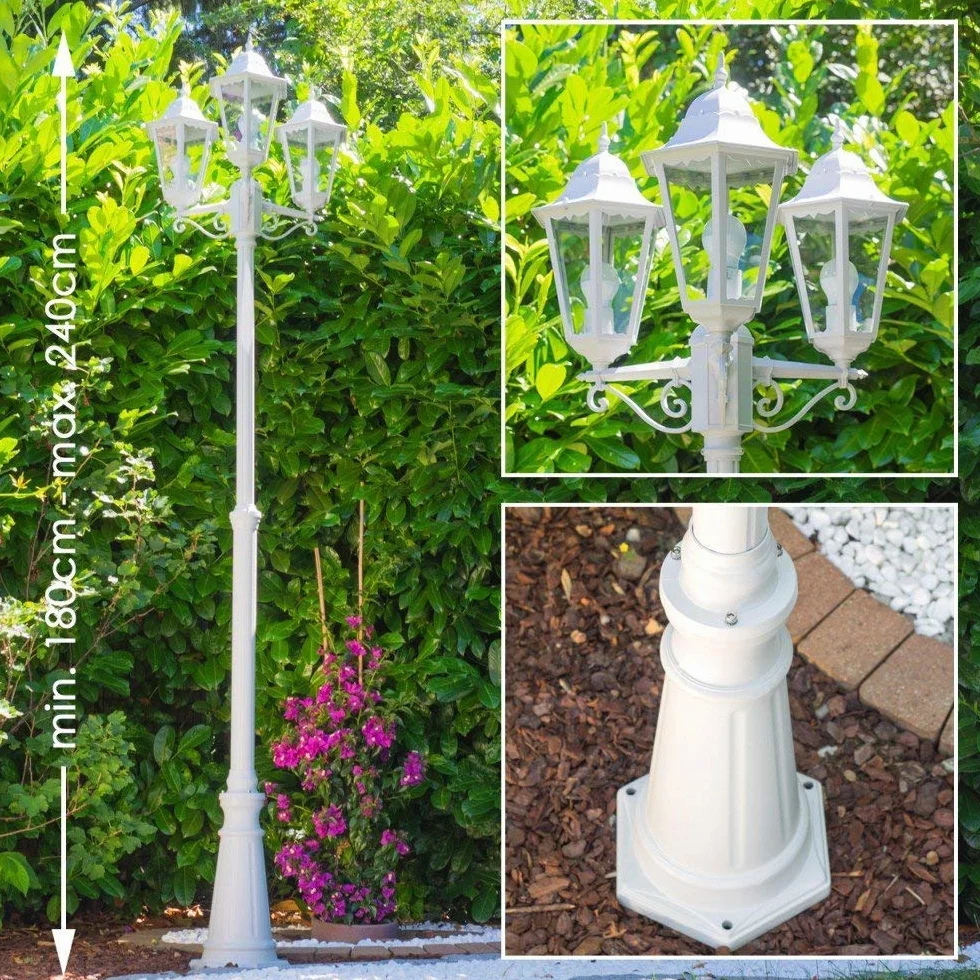 Lampadaire en fonte d'aluminium blanc antique réglable IP44 3xE27 jardin rétro