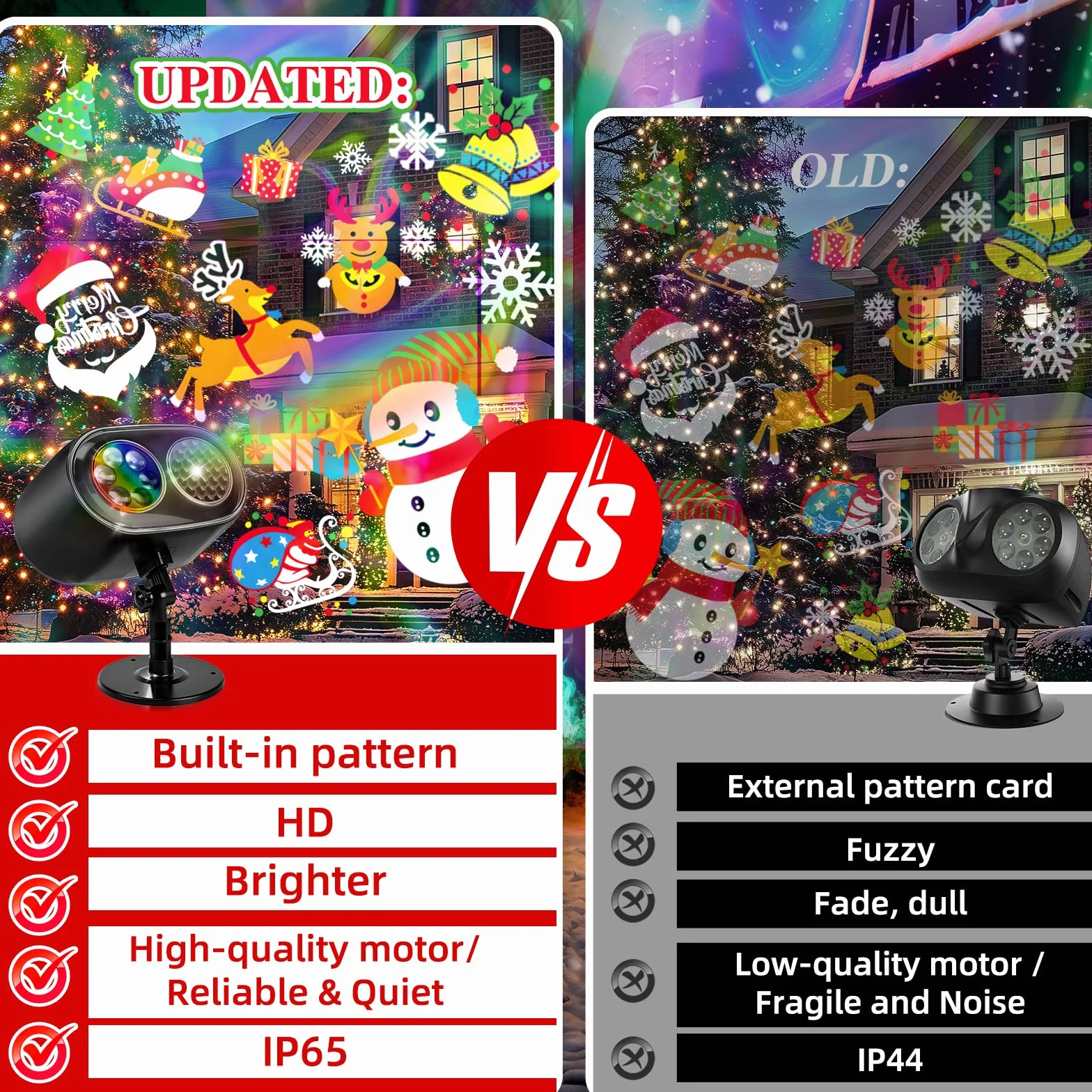 Charmofun 2 in 1 Projecteur de Noël Extérieur LED Dynamique avec Télécommande IP65