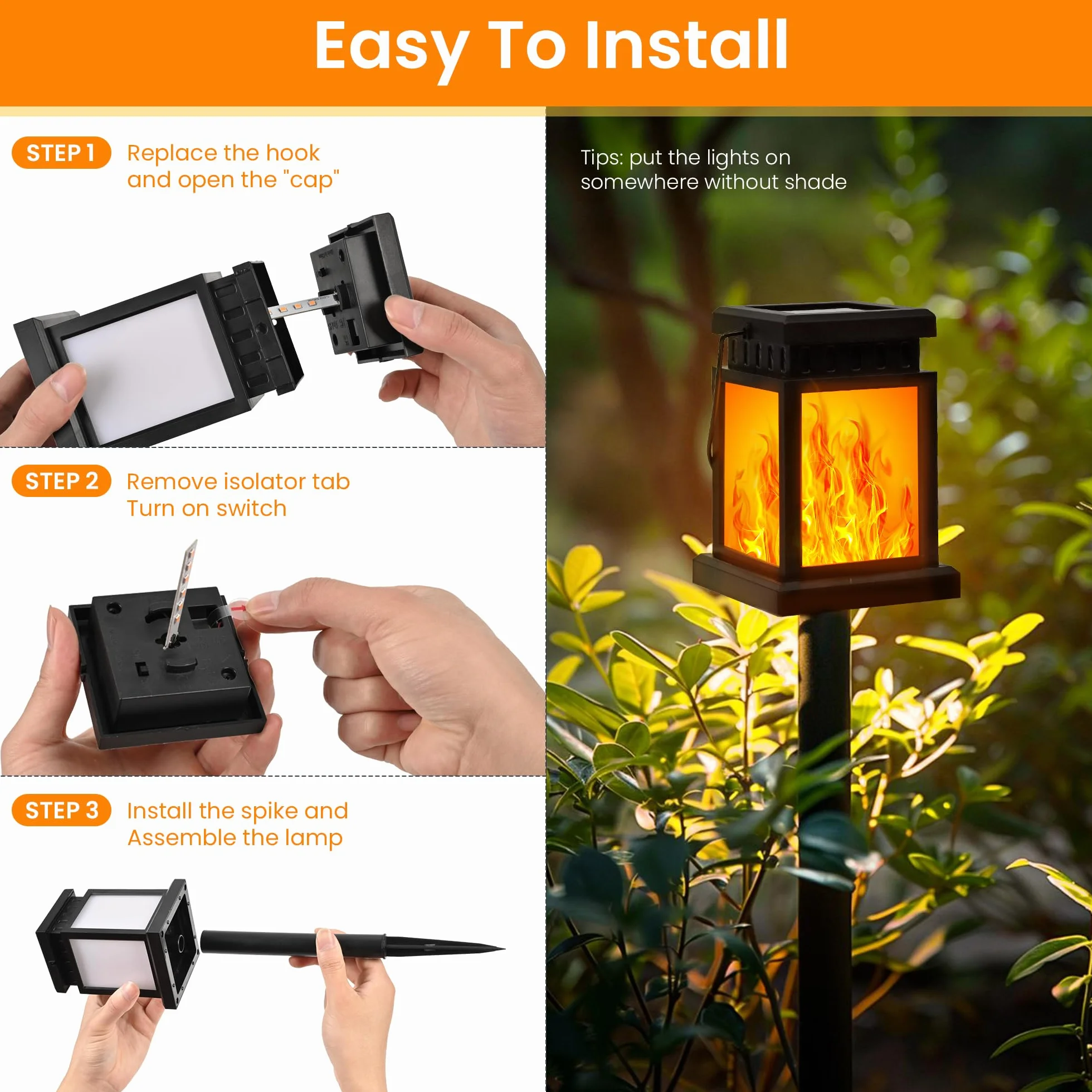 GIGALUMI Lot de 2 lampes solaires à suspendre extérieur Effet flamme IP44 Décoration jardin patio