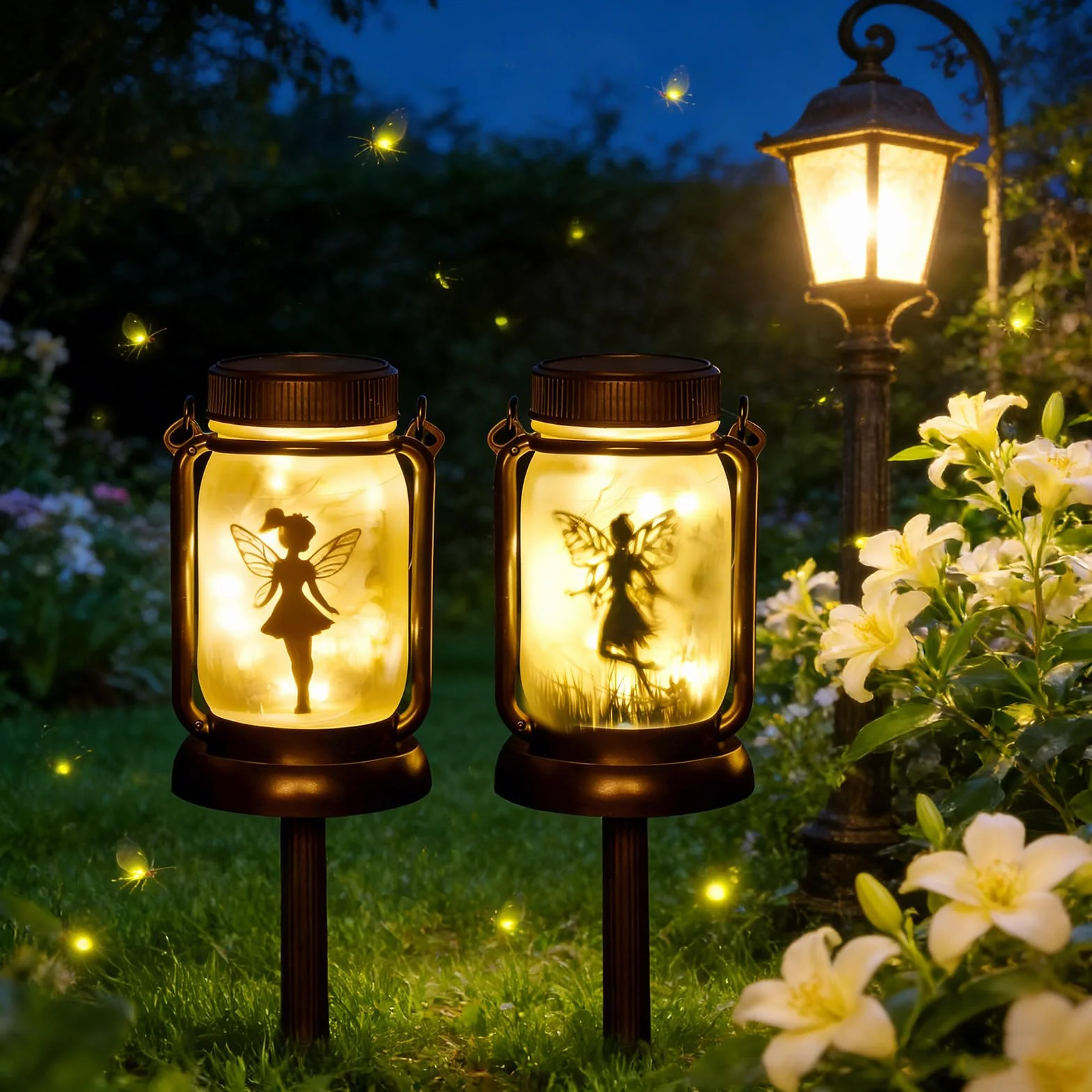 Lampes solaires à suspendre extérieur IP65 étanches, lanternes solaires jardin décoration papillon bocal patio