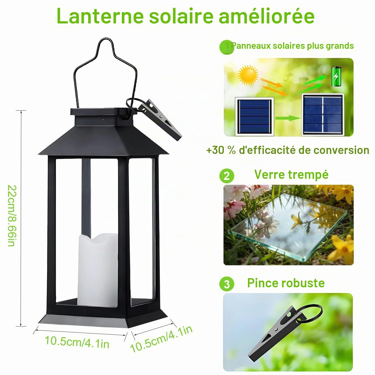Lanterne Solaire Exterieur 2 Pièces Suspension Lampe Solaire Bougie LED Flamme Vacillante IP44 Étanche Noir