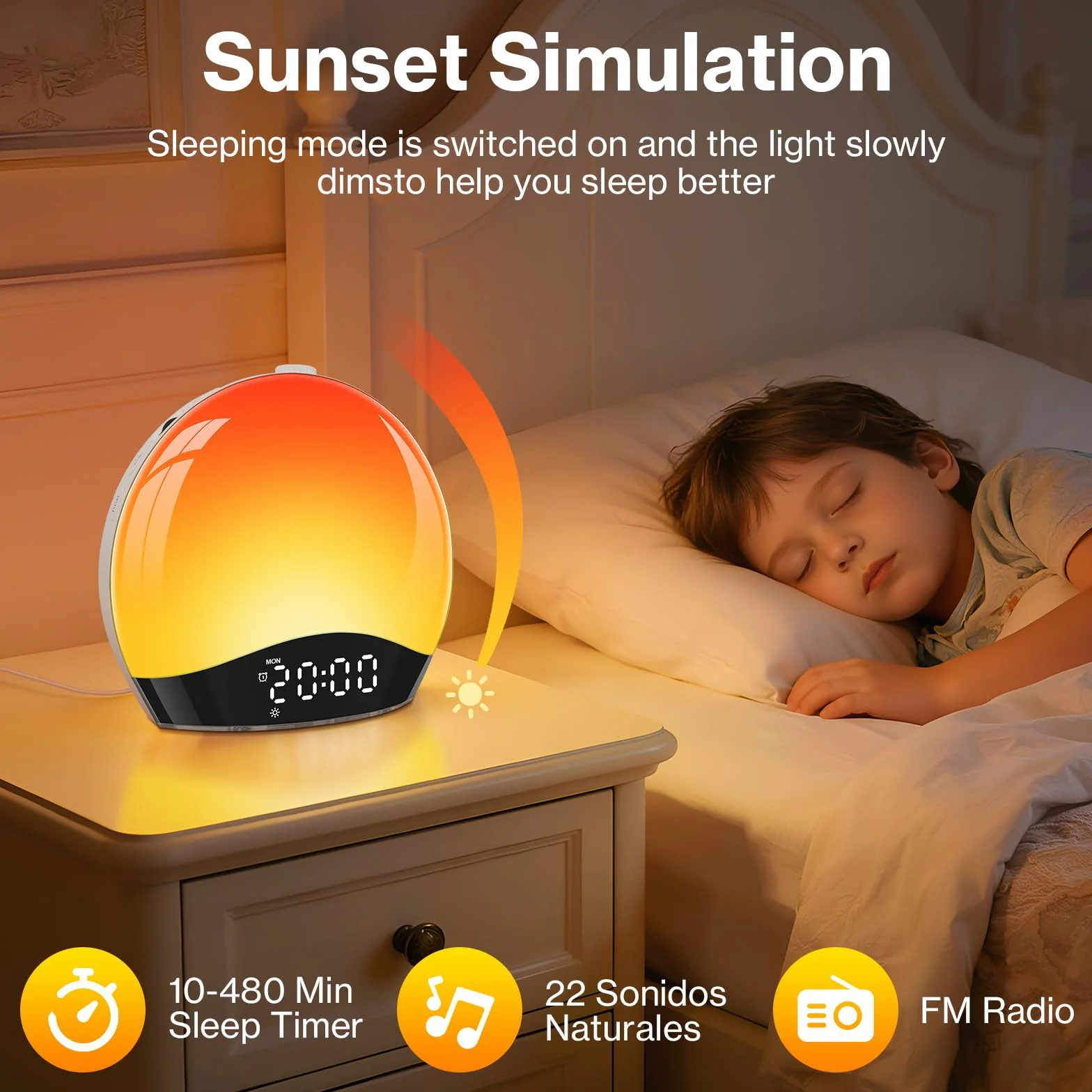 Eveil Lumière avec Enceinte Bluetooth Lampe Réveil Simulateur d'Aube LED 17 Couleurs 20 Niveaux Luminosité