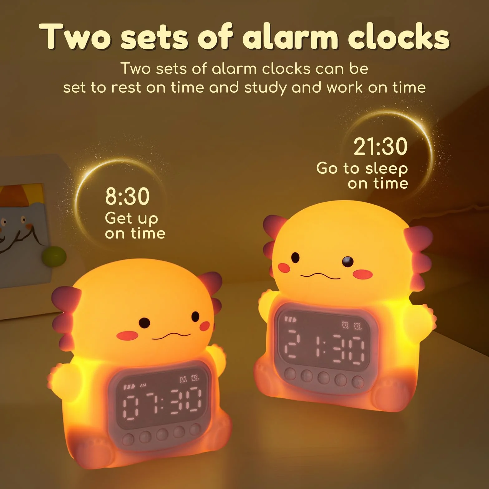 Réveil Axolotl avec veilleuse 7 couleurs RVB lampe de table en silicone pour enfants