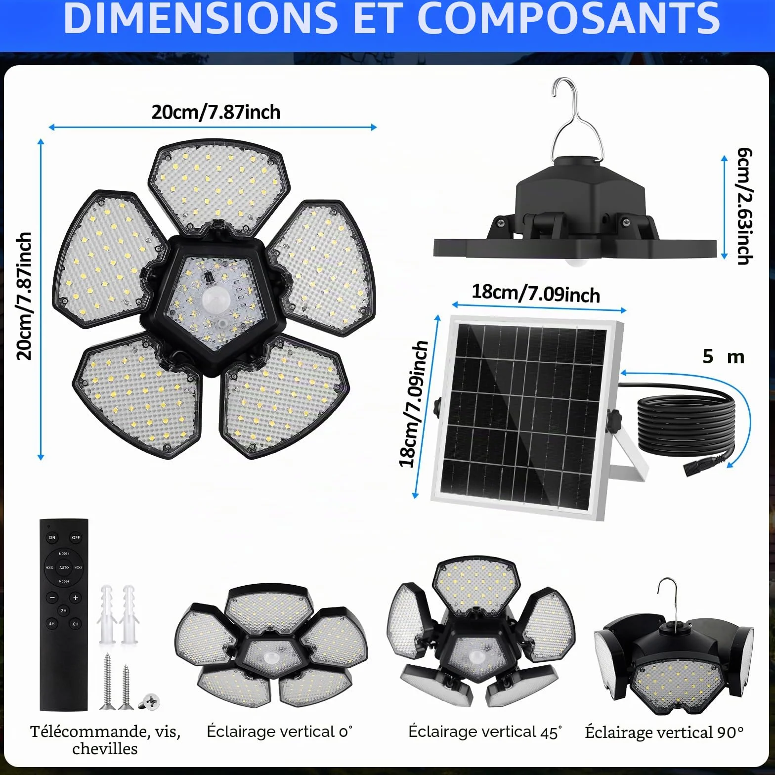 NATPOW Lampe Solaire Intérieur avec Détecteur de Mouvement 6000K IP65 Étanche pour Terrasse Garage