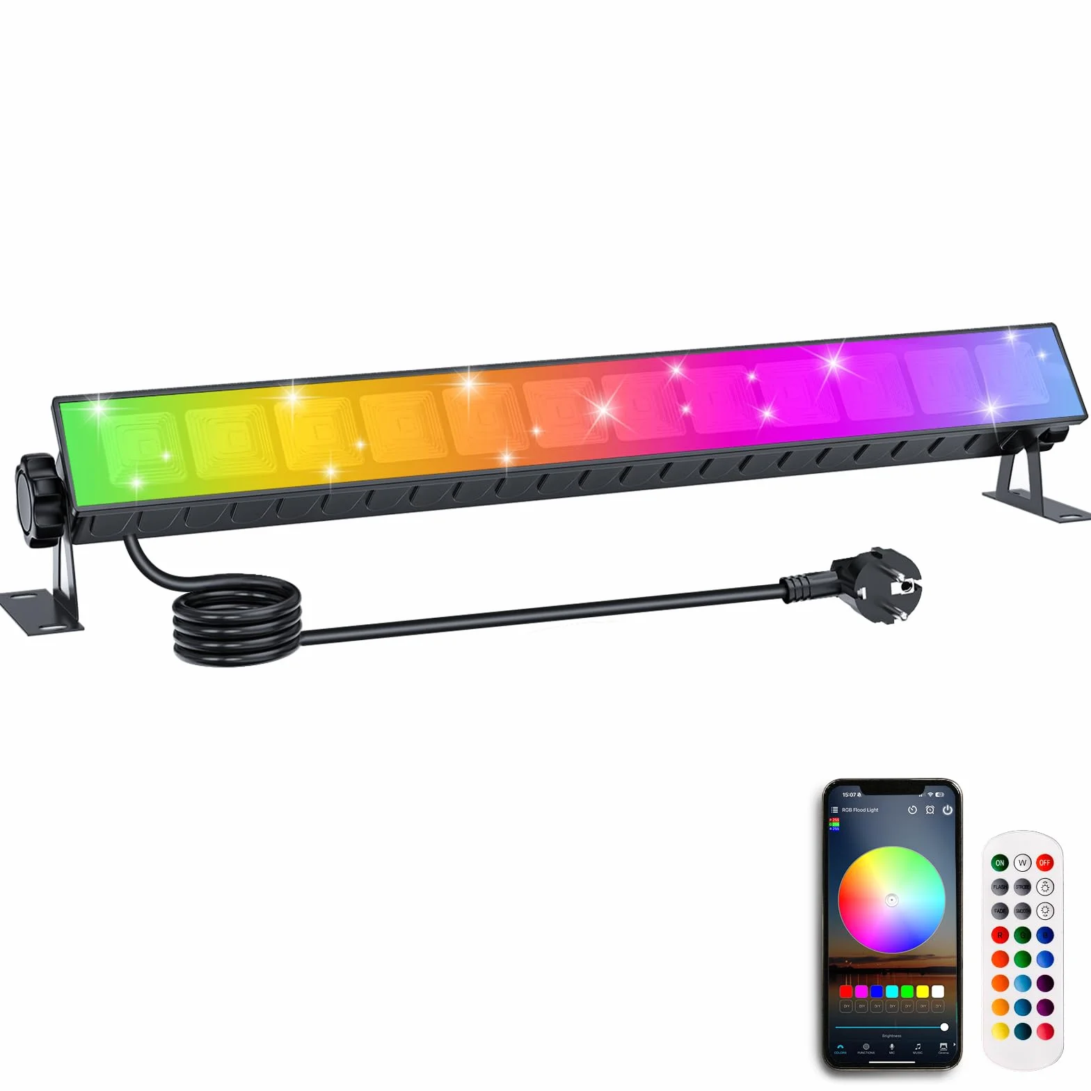 Projecteur LED RGB Barre 30W Extérieur avec Télécommande 360° Changement de Couleur