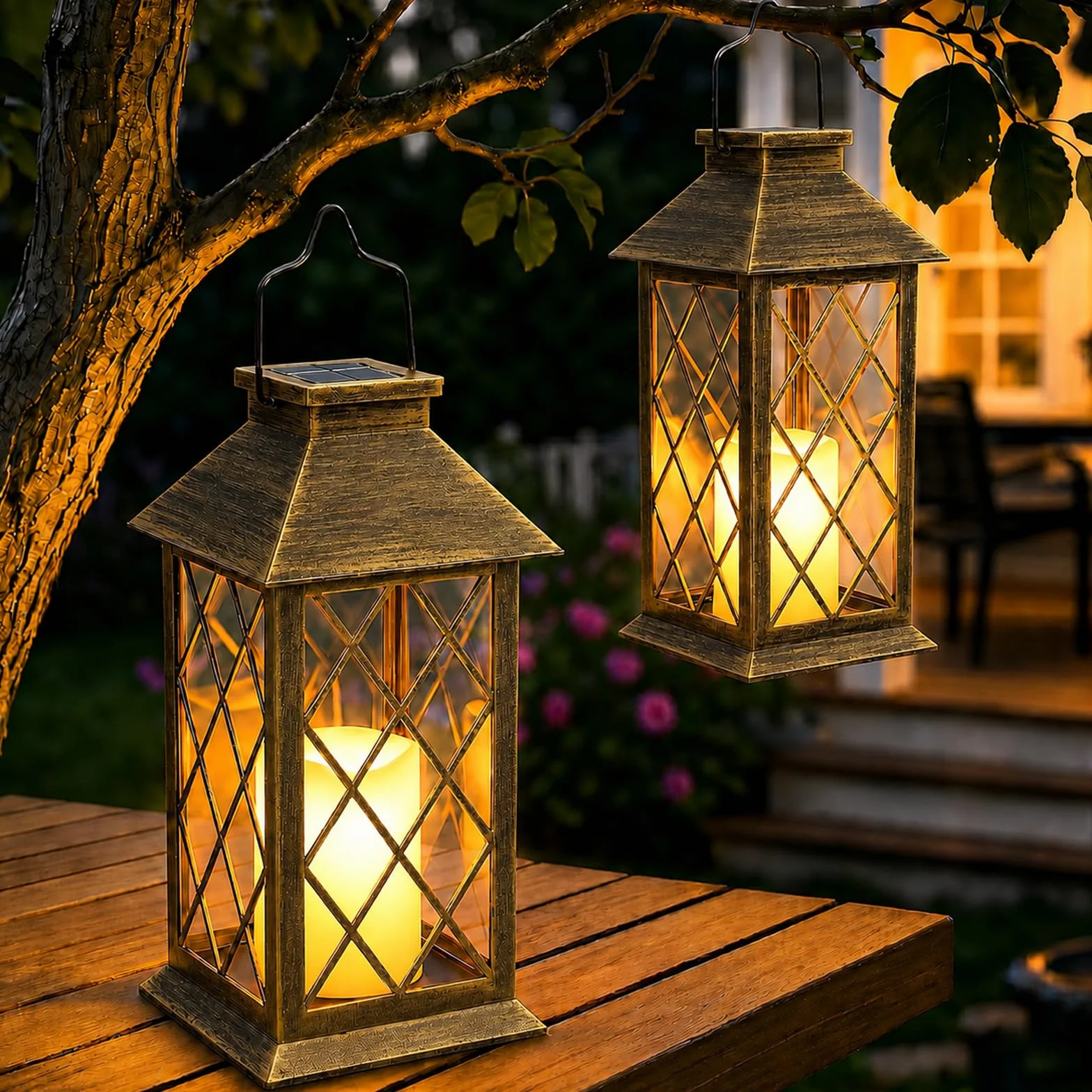 Yowin Lanterne Solaire Exterieur 2 Pièces 22cm Lampe Jardin Verre Trempé Étanche Noir