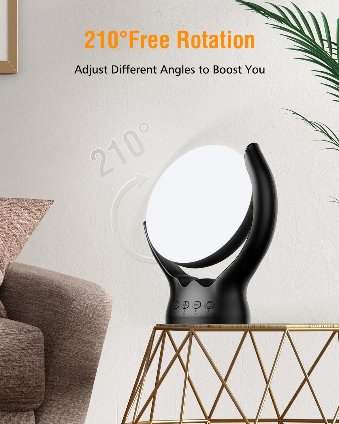 Lampe de luminothérapie 10000 Lux sans UV, Rotatif 210°, 3 températures de couleur, 4 minuteries, 5 luminosités réglables